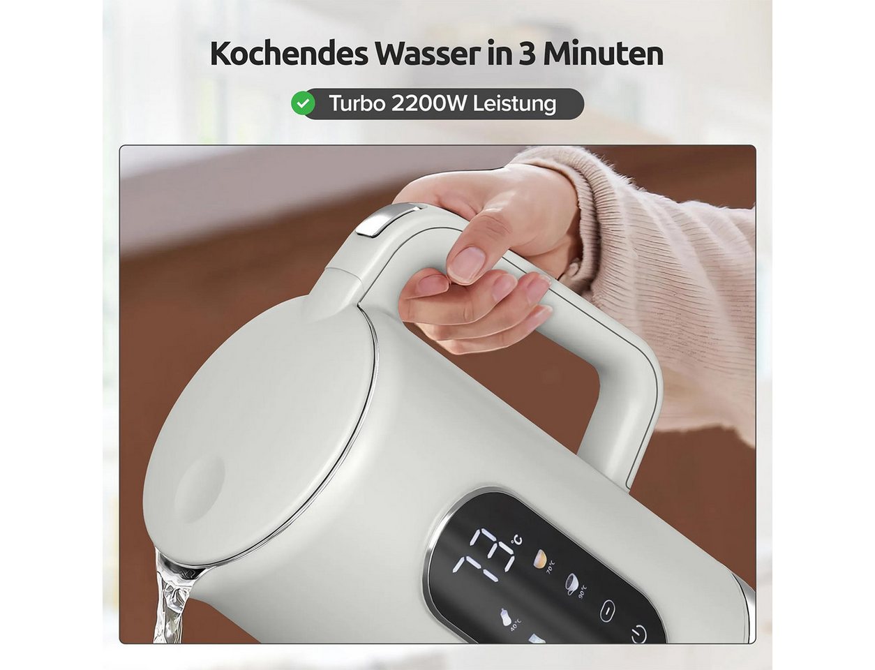 Olvy Wasserkocher Olvy Wasserkocher Creme, Temperatureinstellung 1.7L Bild 4