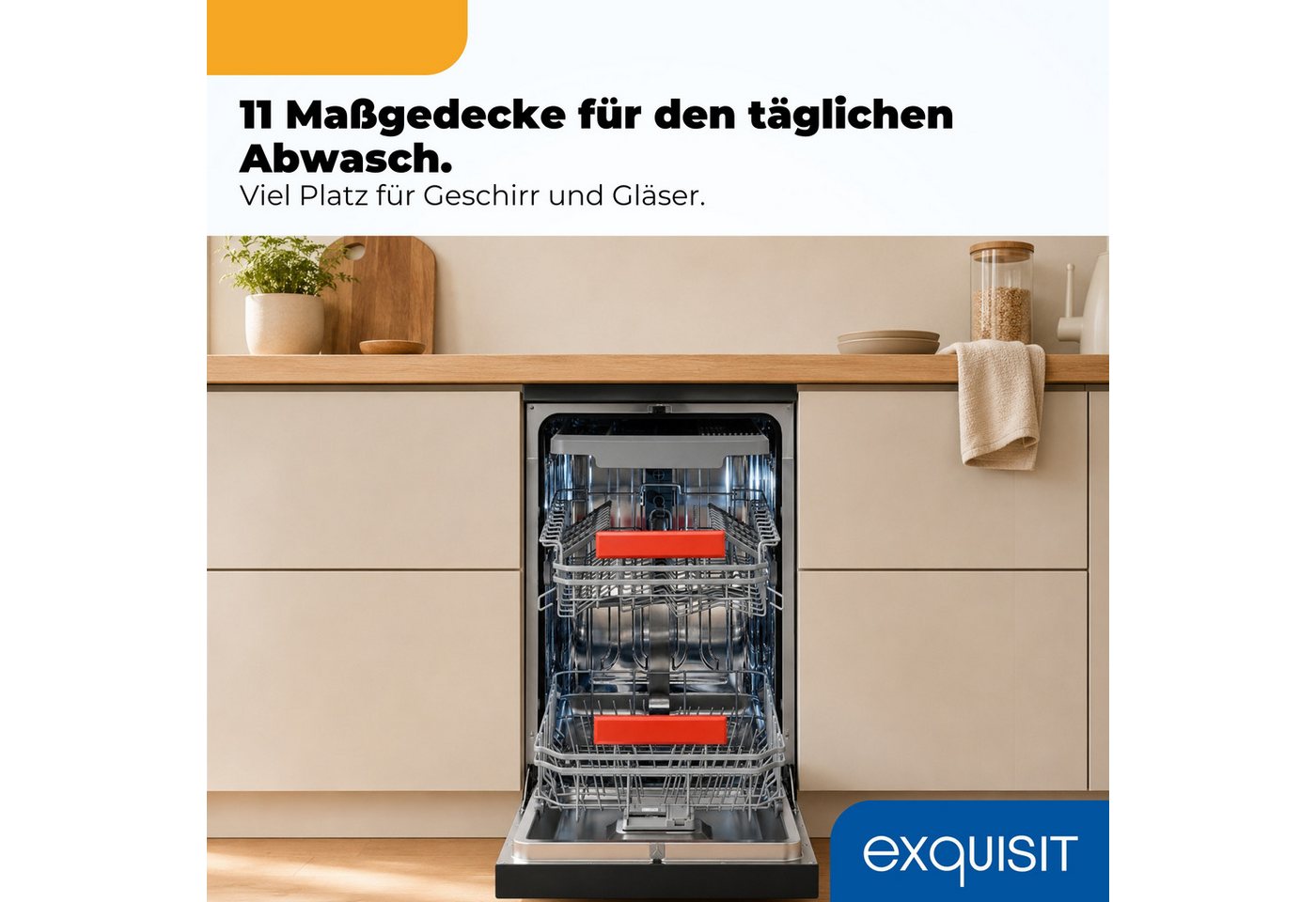 EXQUISE Standgeschirrspüler GSP59311-450C, 9,8 l, 11 Maßgedecke, LED, 2100 W, 84,9 x 44,8 x 59,0 cm, 118,2 cm