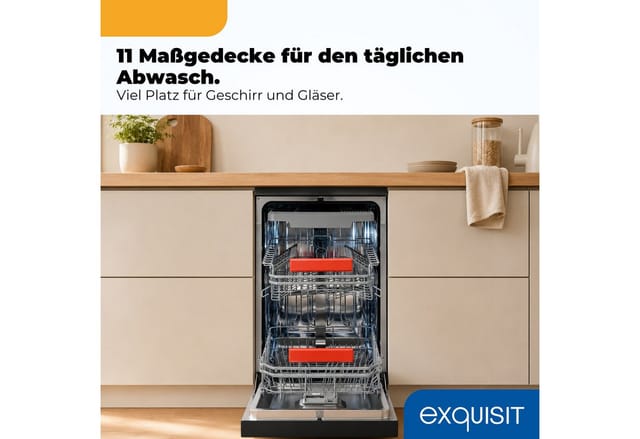 EXQUISE Standgeschirrspüler GSP59311-450C, 9,8 l, 11 Maßgedecke, LED, 2100 W, 84,9 x 44,8 x 59,0 cm, 118,2 cm