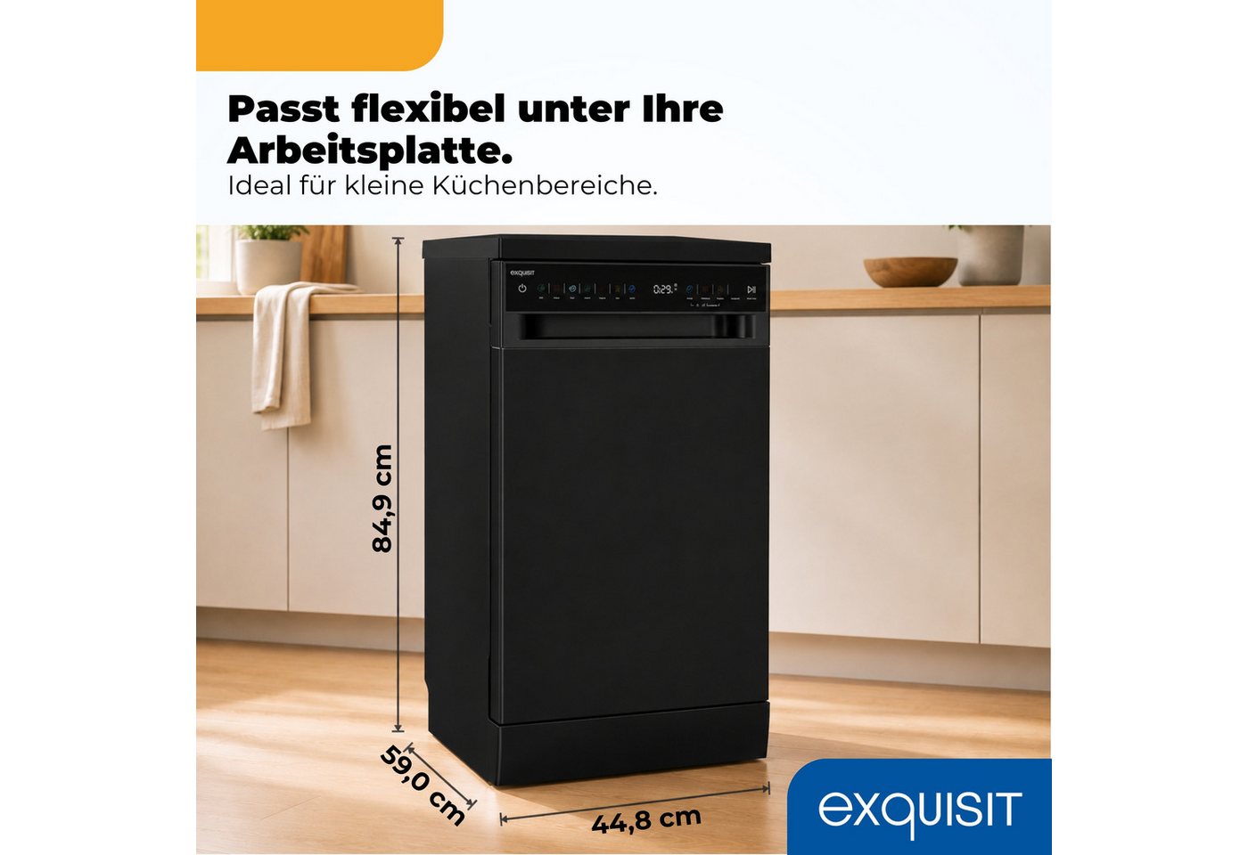 EXQUISE Standgeschirrspüler GSP59311-450C, 9,8 l, 11 Maßgedecke, LED, 2100 W, 84,9 x 44,8 x 59,0 cm, 118,2 cm Bild 2