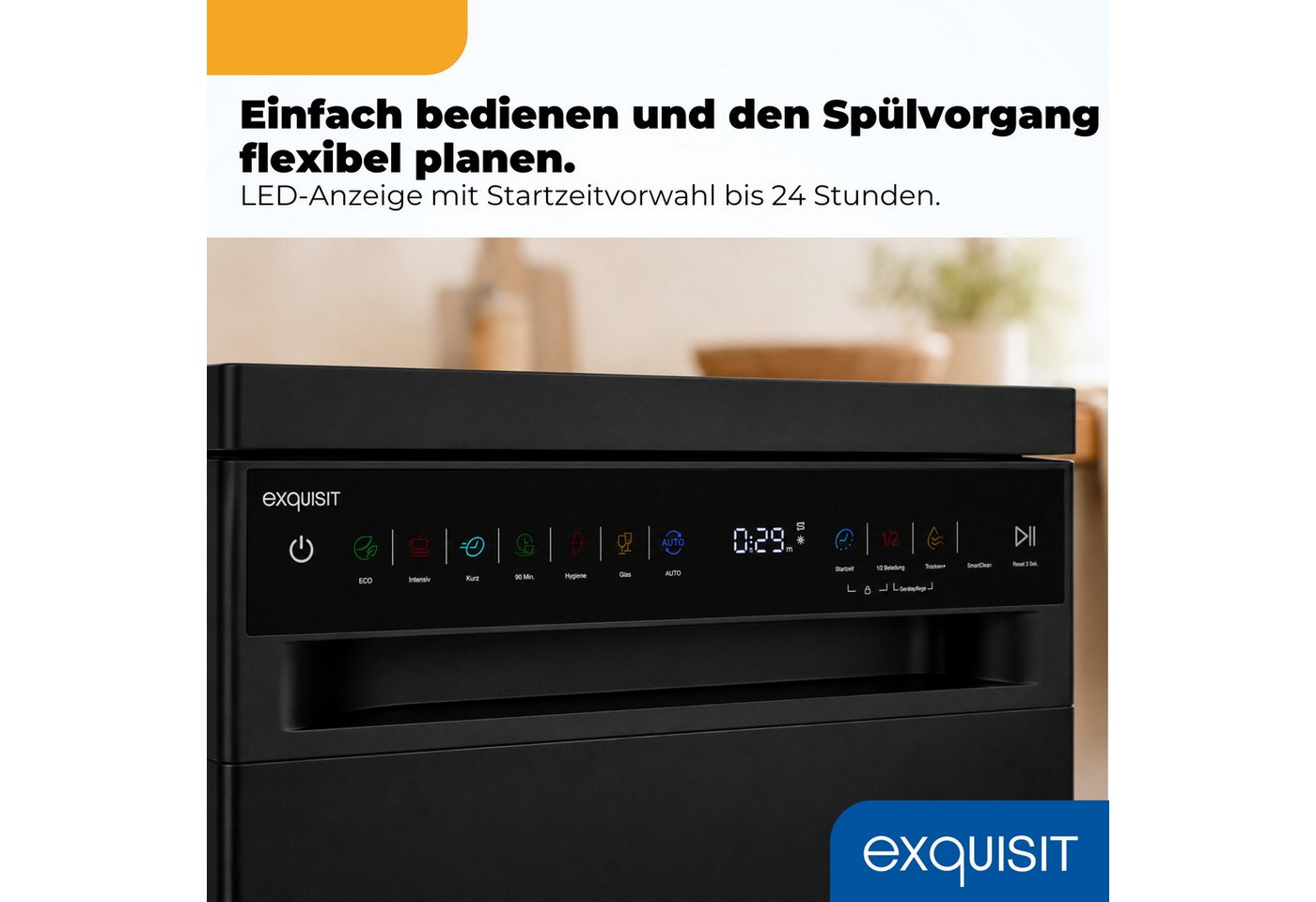 EXQUISE Standgeschirrspüler GSP59311-450C, 9,8 l, 11 Maßgedecke, LED, 2100 W, 84,9 x 44,8 x 59,0 cm, 118,2 cm Bild 4