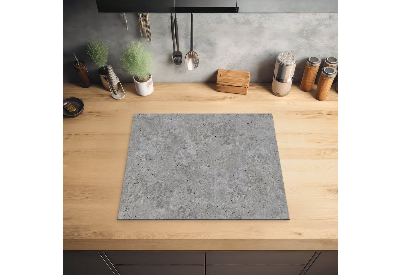 MuchoWow Herd-Abdeckplatte Beton - Schiefer - Grau - Betonoptik/print, Vinyl, (1 tlg), Abdeckplatte für Ceranfeld, Herd Inductionsmatte, 60x50 cm