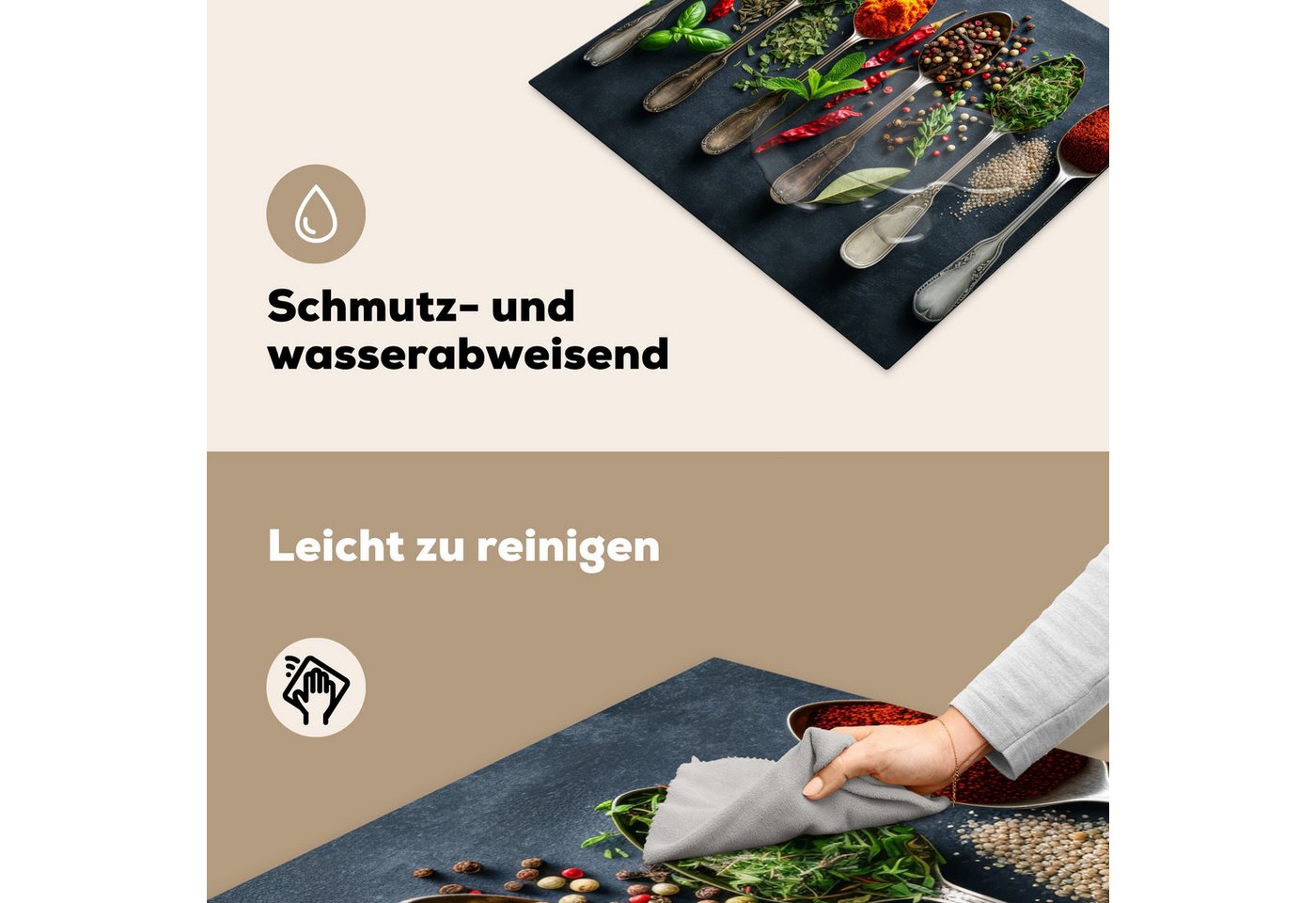 MuchoWow Herd-Abdeckplatte Gewürze - Löffel - Kräuter, Vinyl, (1 tlg), Abdeckplatte für Ceranfeld, Herd Inductionsmatte, 57.6x51.6 cm
