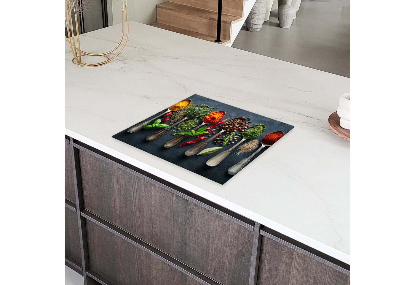 MuchoWow Herd-Abdeckplatte Gewürze - Löffel - Kräuter, Vinyl, (1 tlg), Abdeckplatte für Ceranfeld, Herd Inductionsmatte, 57.6x51.6 cm Bild 3
