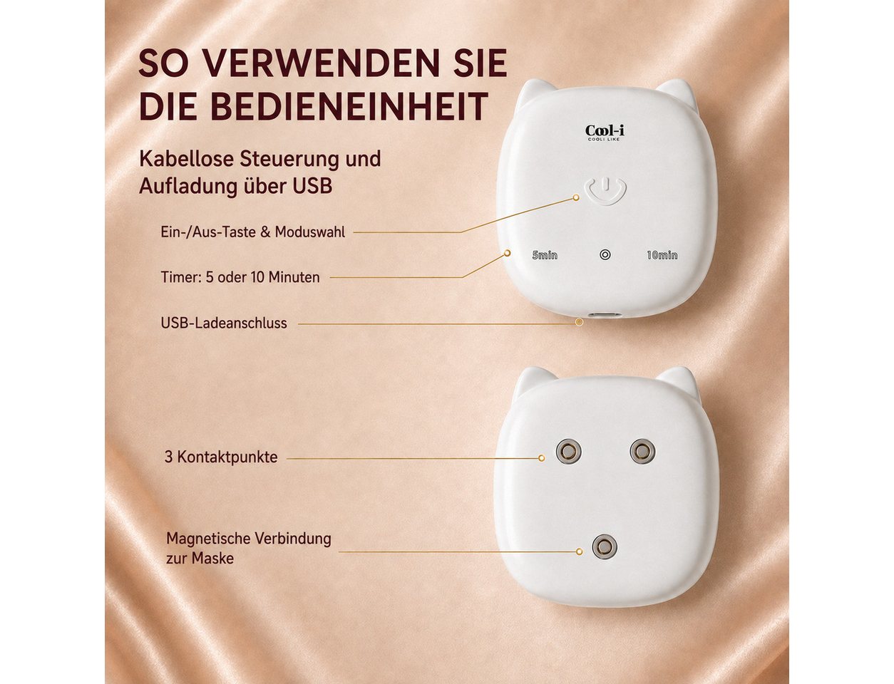 COOL-i ® Kosmetikbehandlungsgerät LED Gesichtsmaske kabellos mit Nahinfrarot, mehreren Lichtmodi, Timer und USB Aufladung
