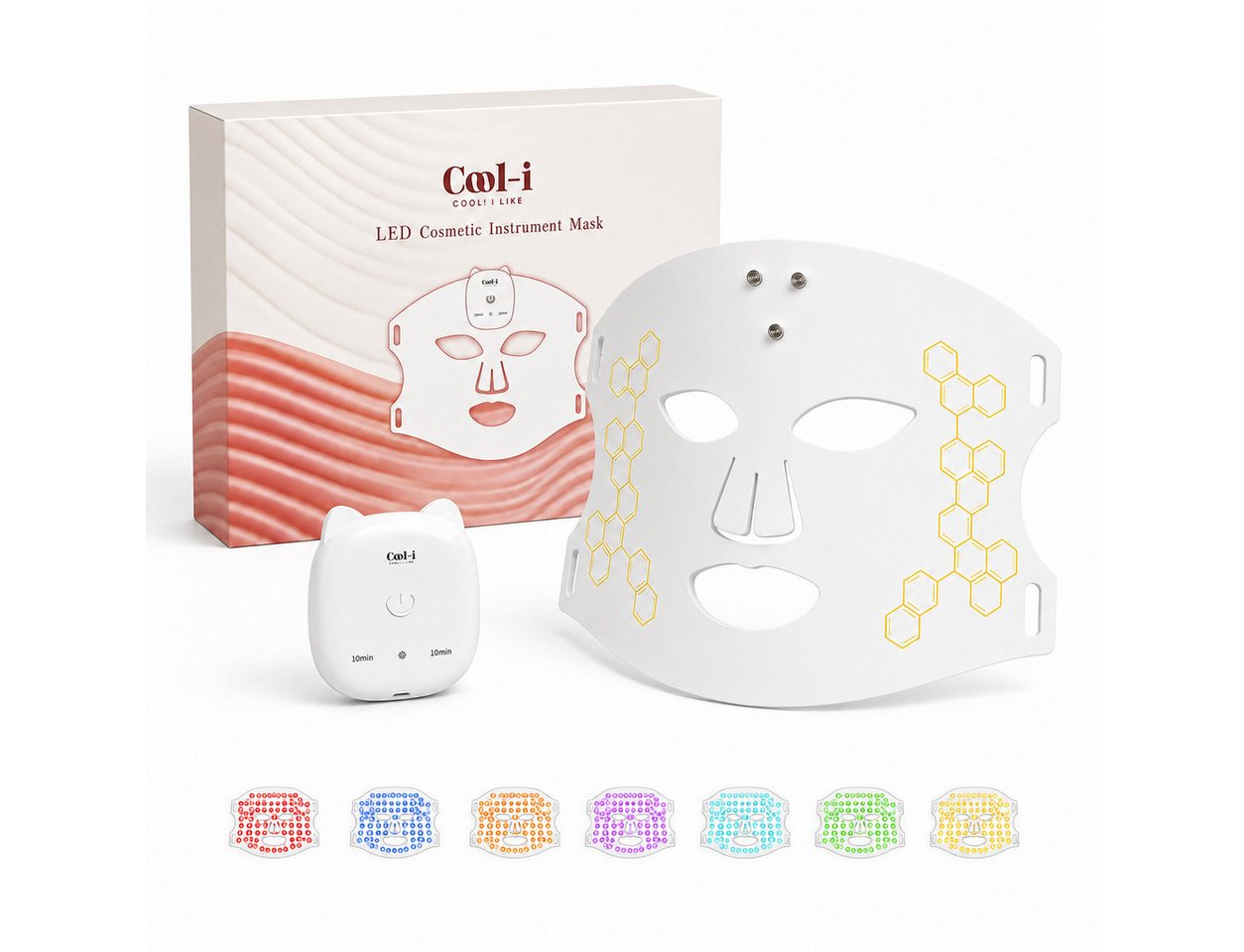 COOL-i ® Kosmetikbehandlungsgerät LED Gesichtsmaske kabellos mit Nahinfrarot, mehreren Lichtmodi, Timer und USB Aufladung Bild 5
