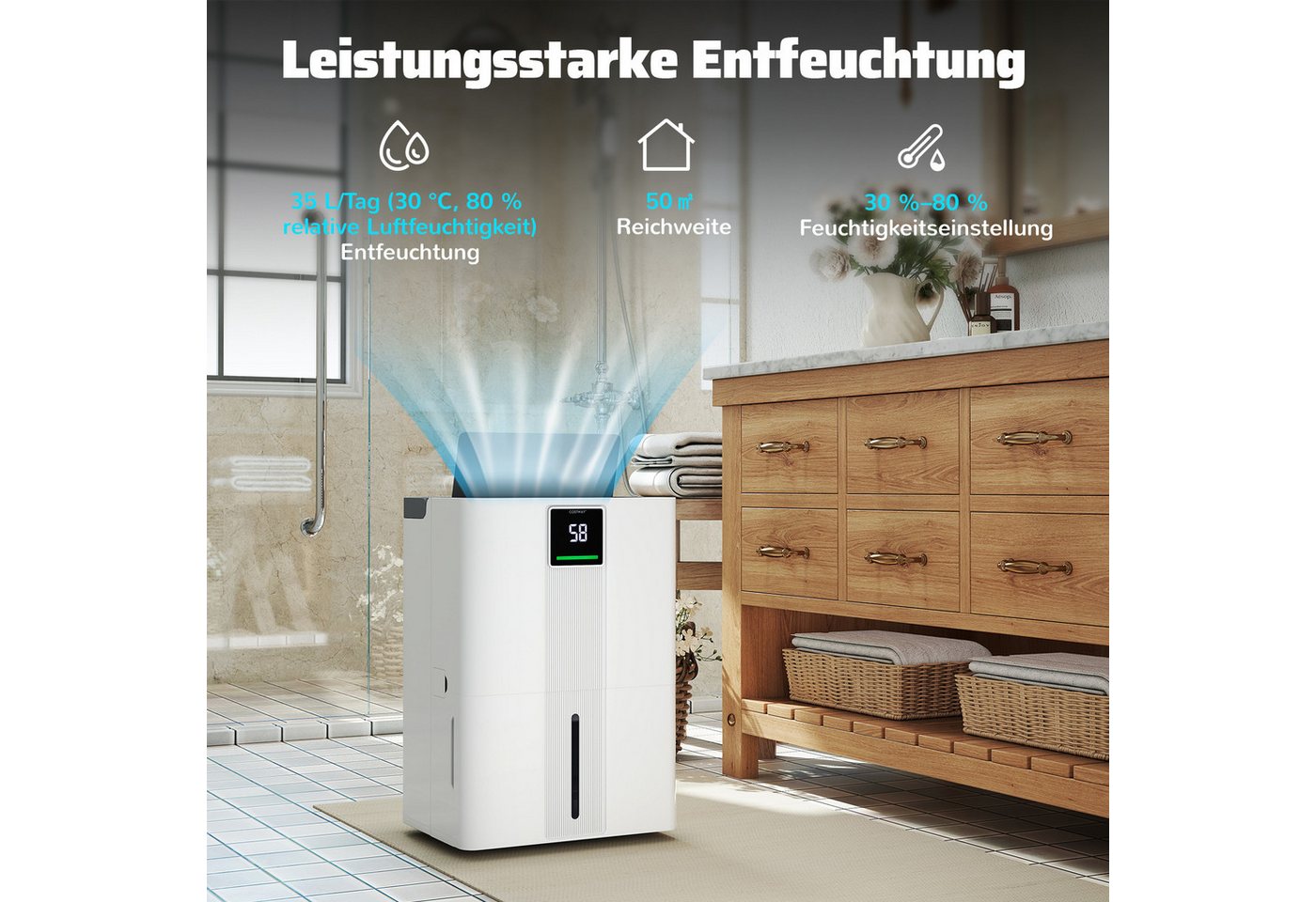 COSTWAY Luftentfeuchter, für 150 m³ Räume, Entfeuchtung 35 l/Tag, Tank 5,5 l Bild 2