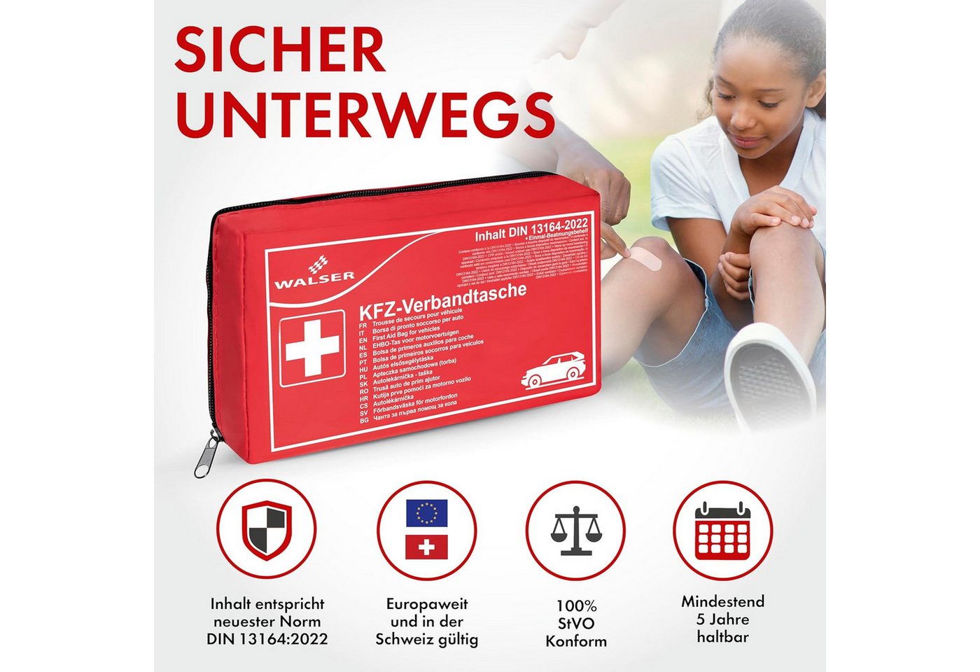 WALSER Erste-Hilfe-Set Walser Auto Verbandskasten 2025 DIN 13164, Erste Hilfe Set, sehr gut