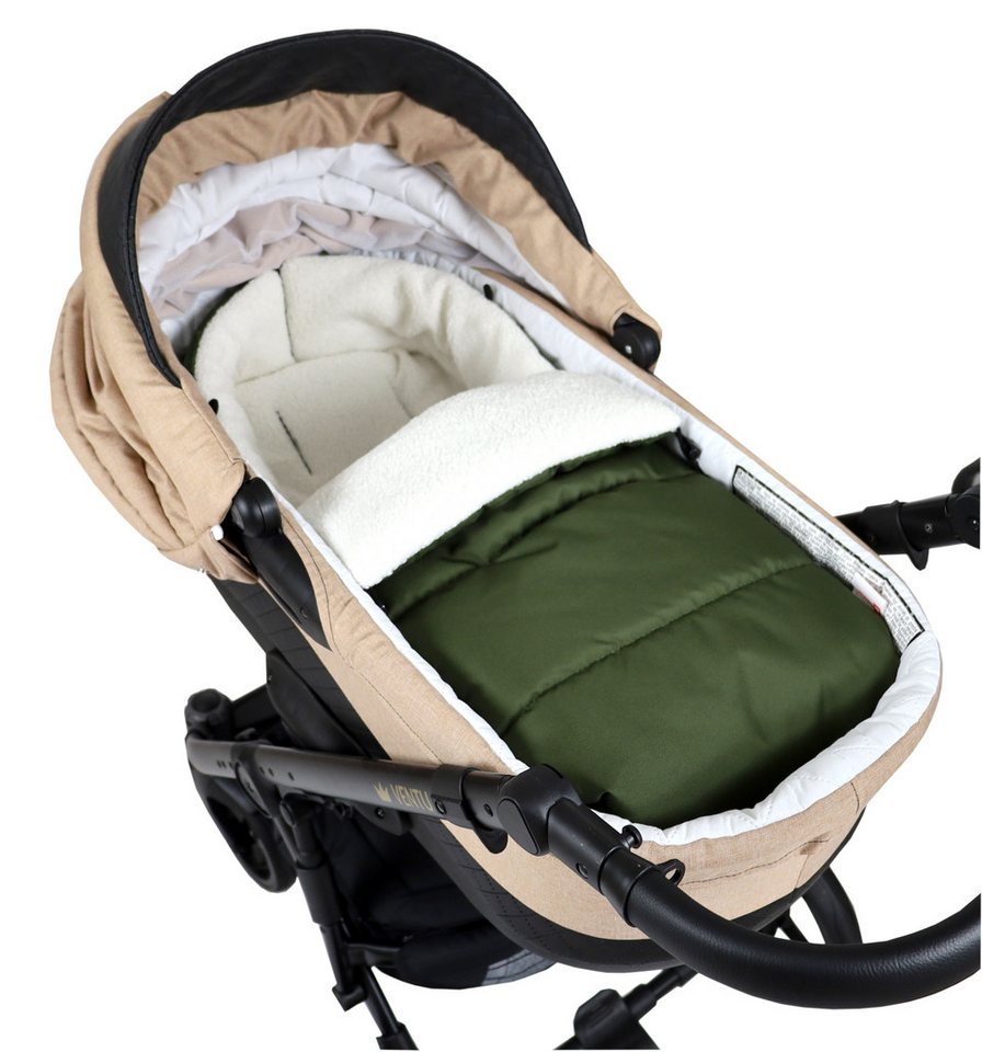 BabyLux Fußsack Bouclé Winter Fußsack 90cm Kinderwagen Buggy, Babyschale Schlafsack, BF3 Grün + Boucle Ecru