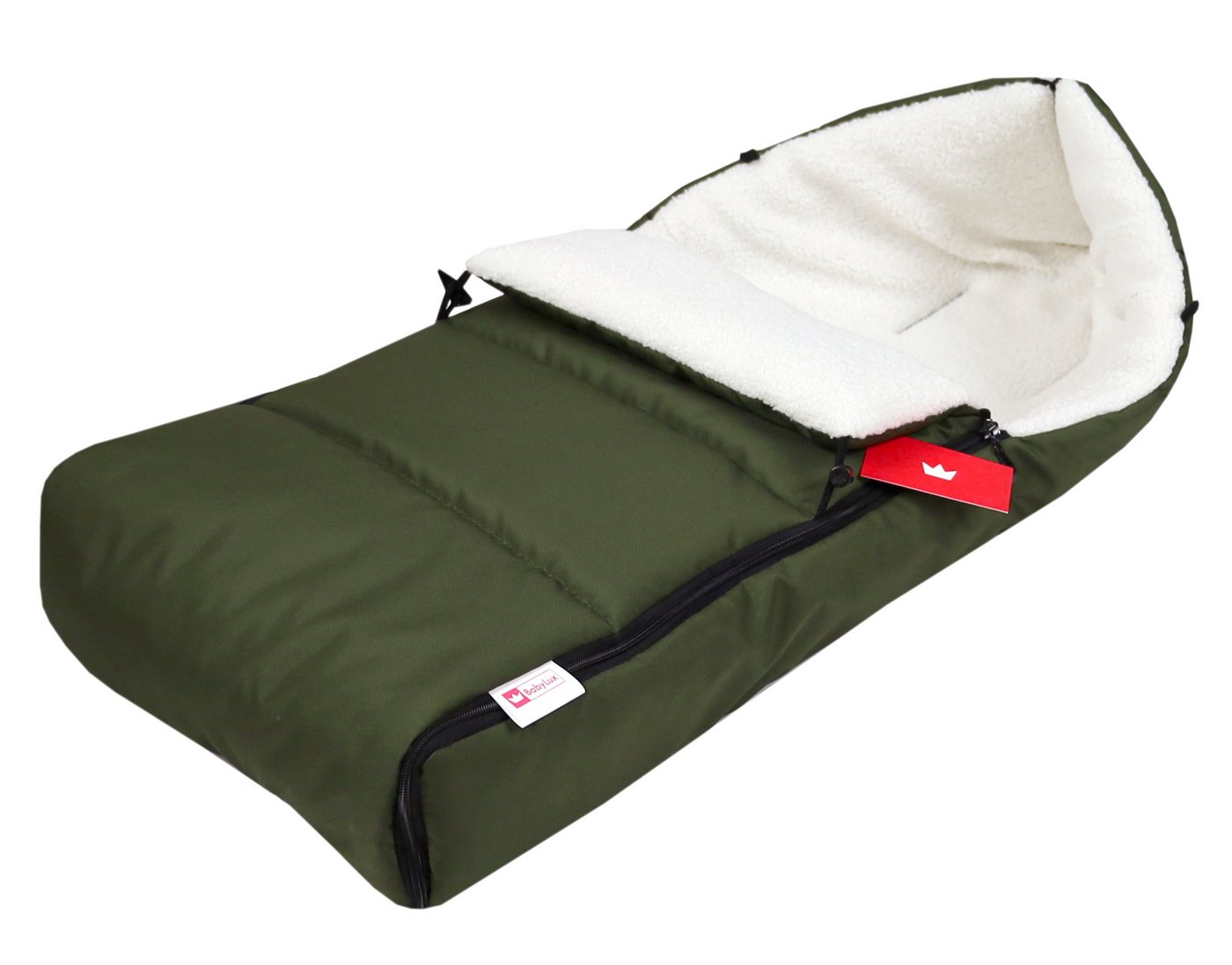 BabyLux Fußsack Bouclé Winter Fußsack 90cm Kinderwagen Buggy, Babyschale Schlafsack, BF3 Grün + Boucle Ecru Bild 2