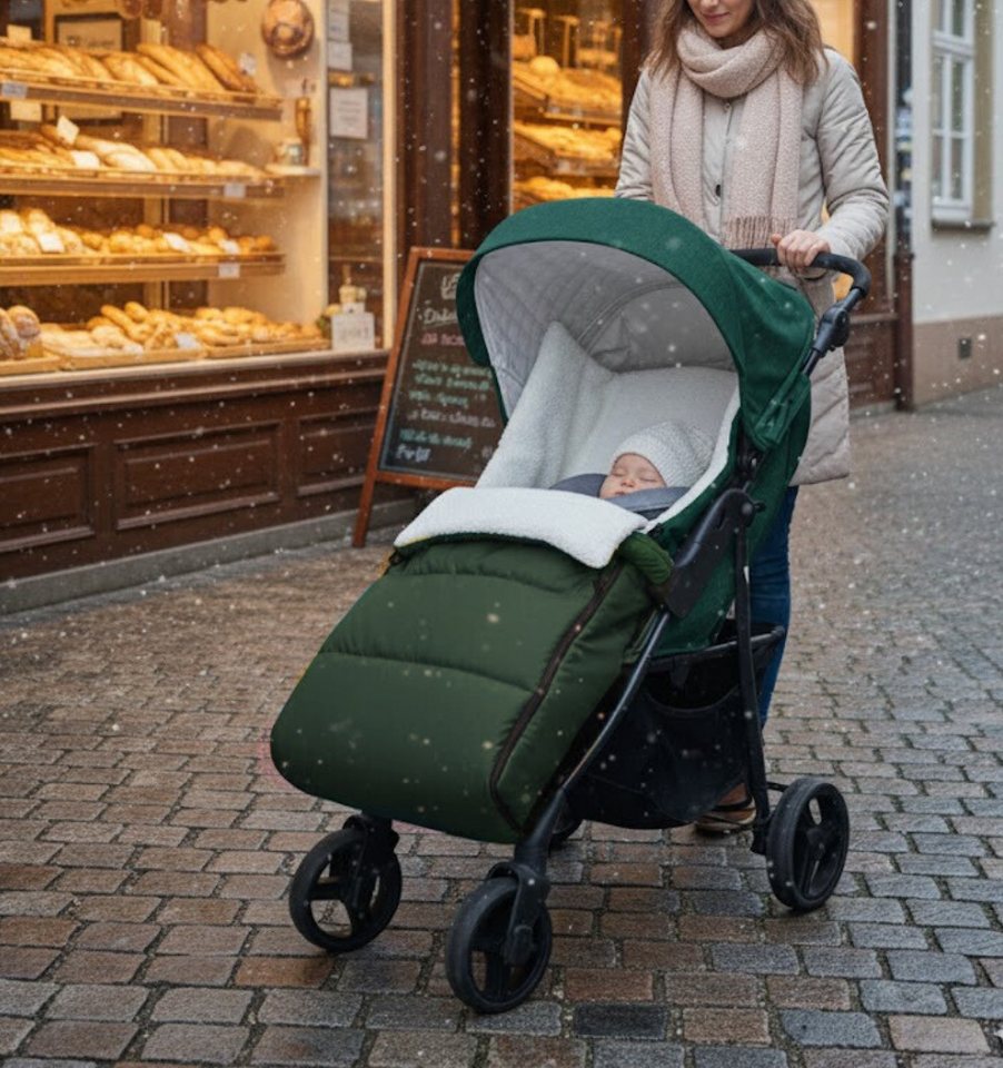 BabyLux Fußsack Bouclé Winter Fußsack 90cm Kinderwagen Buggy, Babyschale Schlafsack, BF3 Grün + Boucle Ecru Bild 3