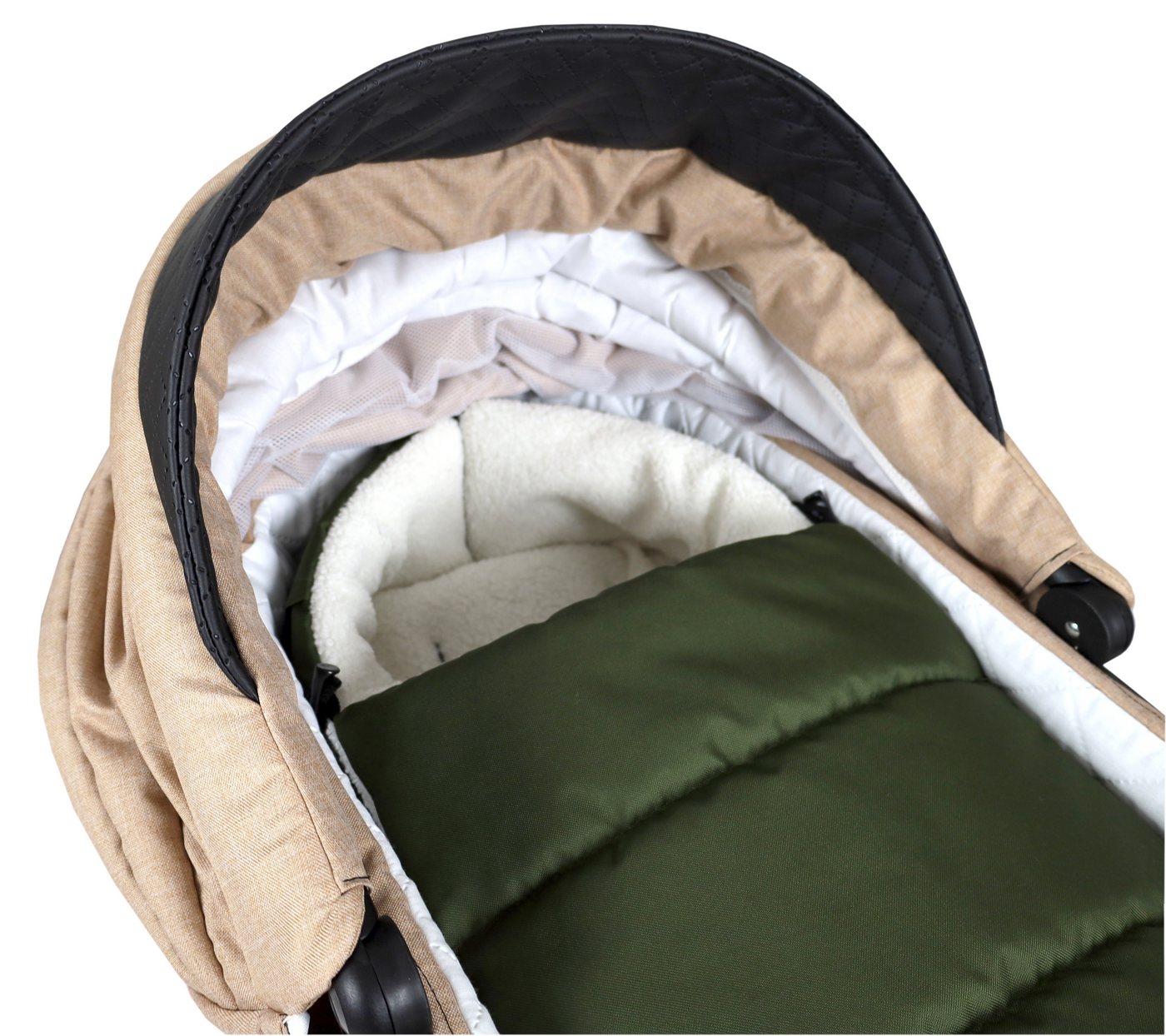 BabyLux Fußsack Bouclé Winter Fußsack 90cm Kinderwagen Buggy, Babyschale Schlafsack, BF3 Grün + Boucle Ecru Bild 4