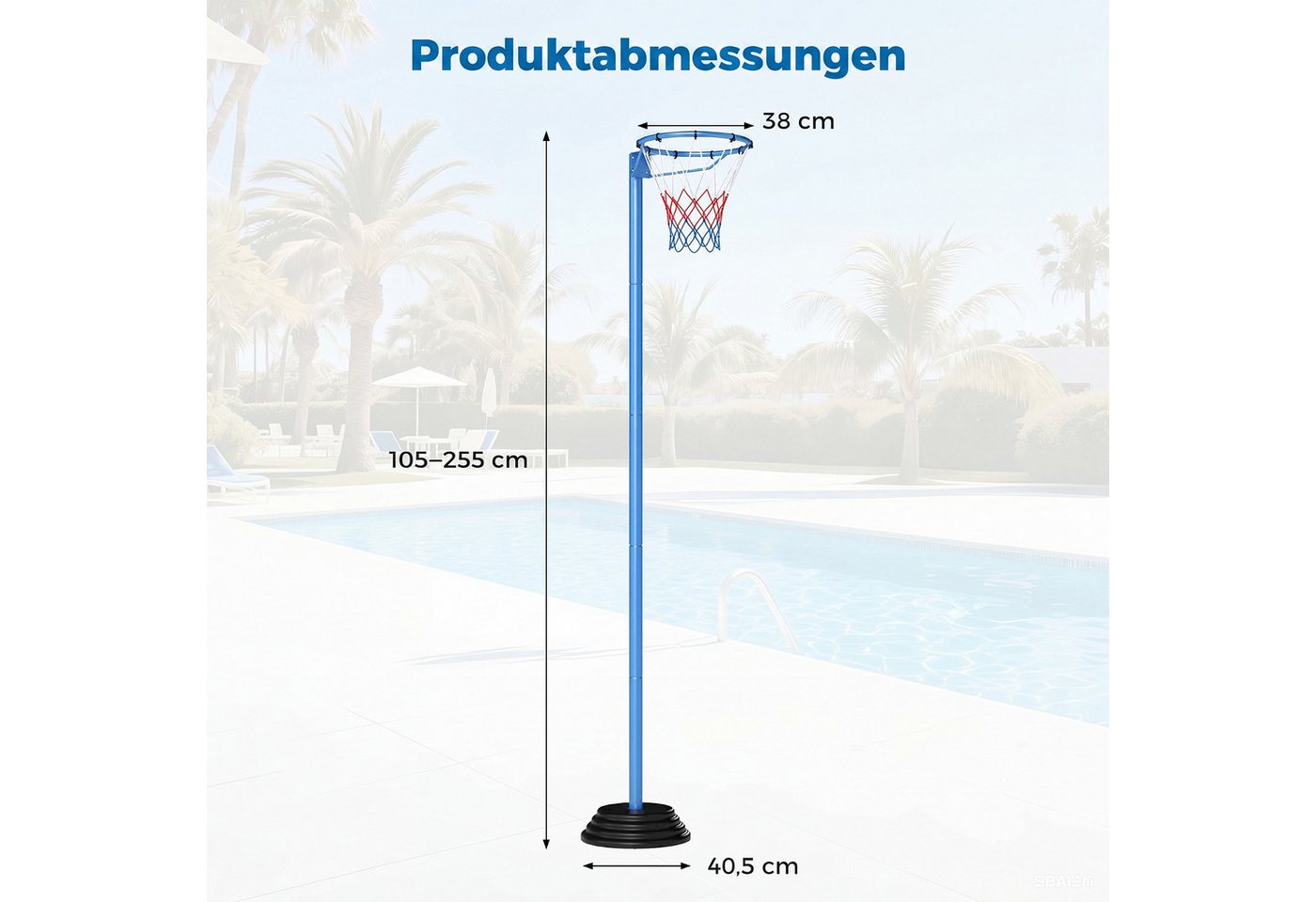 COSTWAY Basketballständer, Mit höhenverstellbarem Pfosten von 105-255 cm