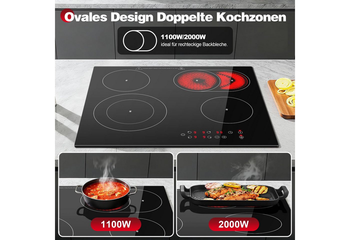 SNDOAS Elektro-Kochfeld, Glaskeramik Einbaukochfeld 60 cm, 4 Kochzonen 6600 W, Touch‑Steuerung Bild 3