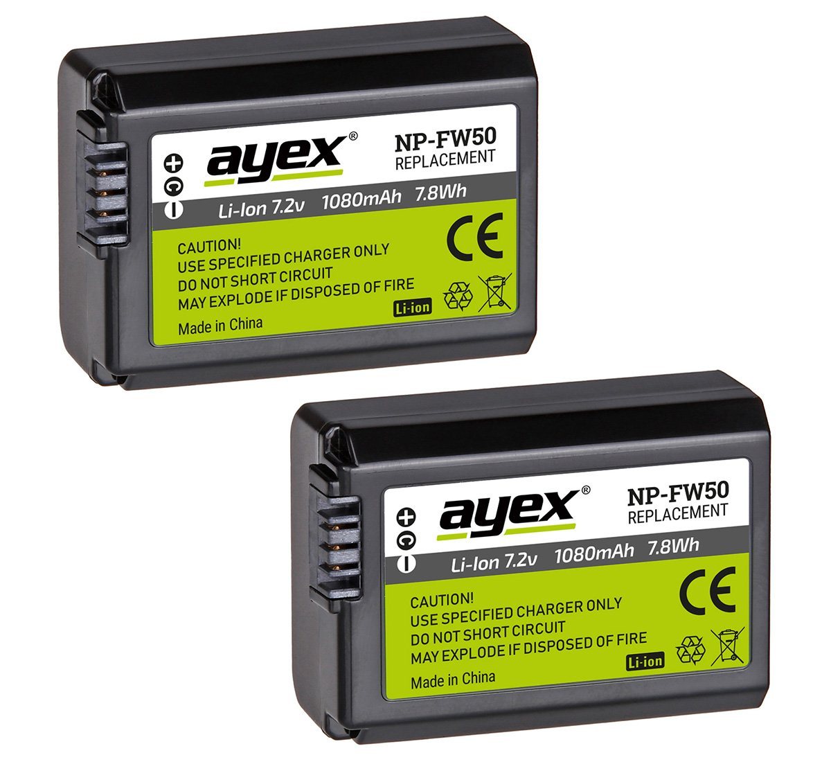 ayex 2x NP-FW50 Sony NEX und Alpha zB A7S A7RII A7II A6500 NEX 7 RX10 Kamera-Akku Bild 2