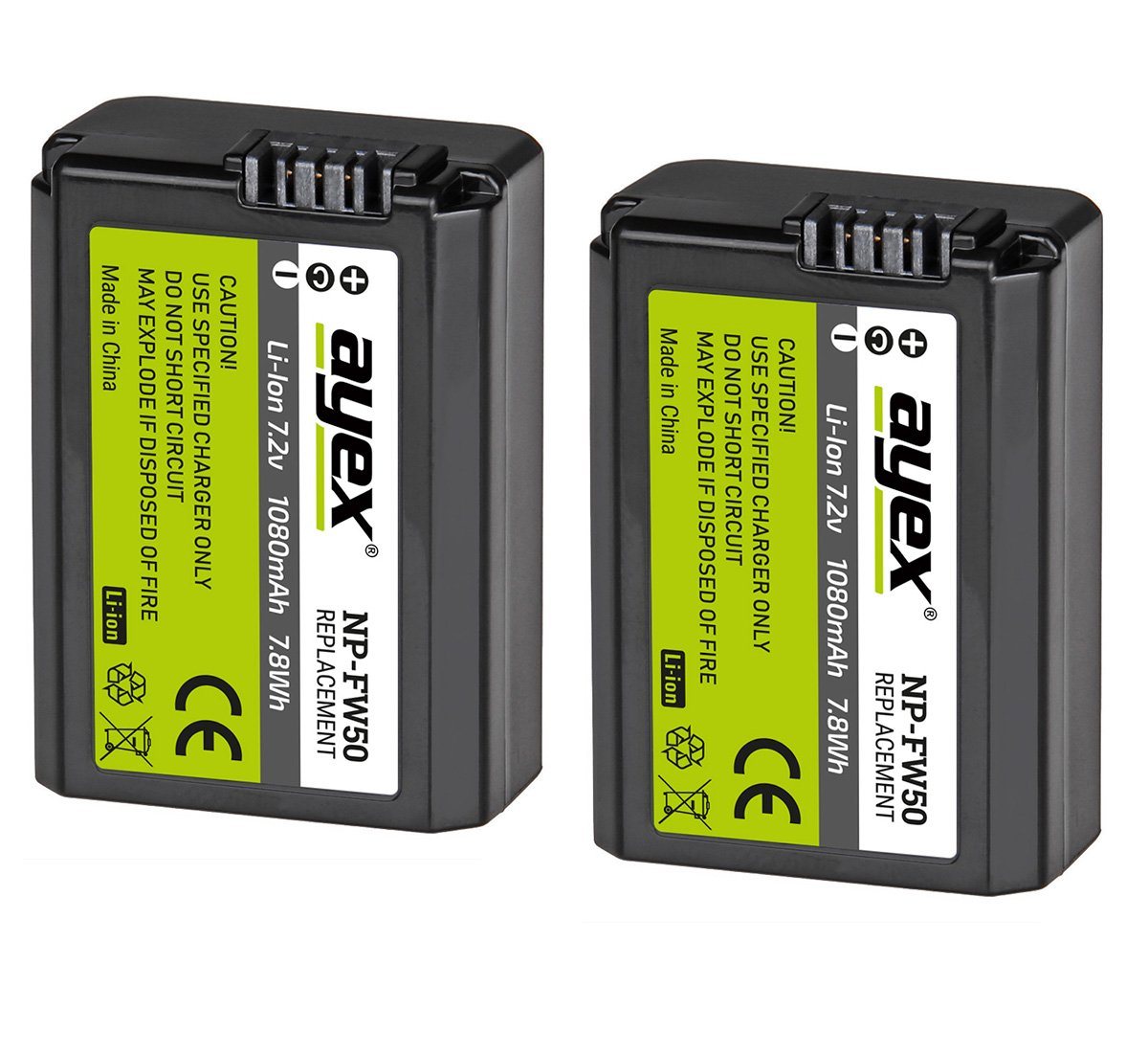 ayex 2x NP-FW50 Sony NEX und Alpha zB A7S A7RII A7II A6500 NEX 7 RX10 Kamera-Akku Bild 3