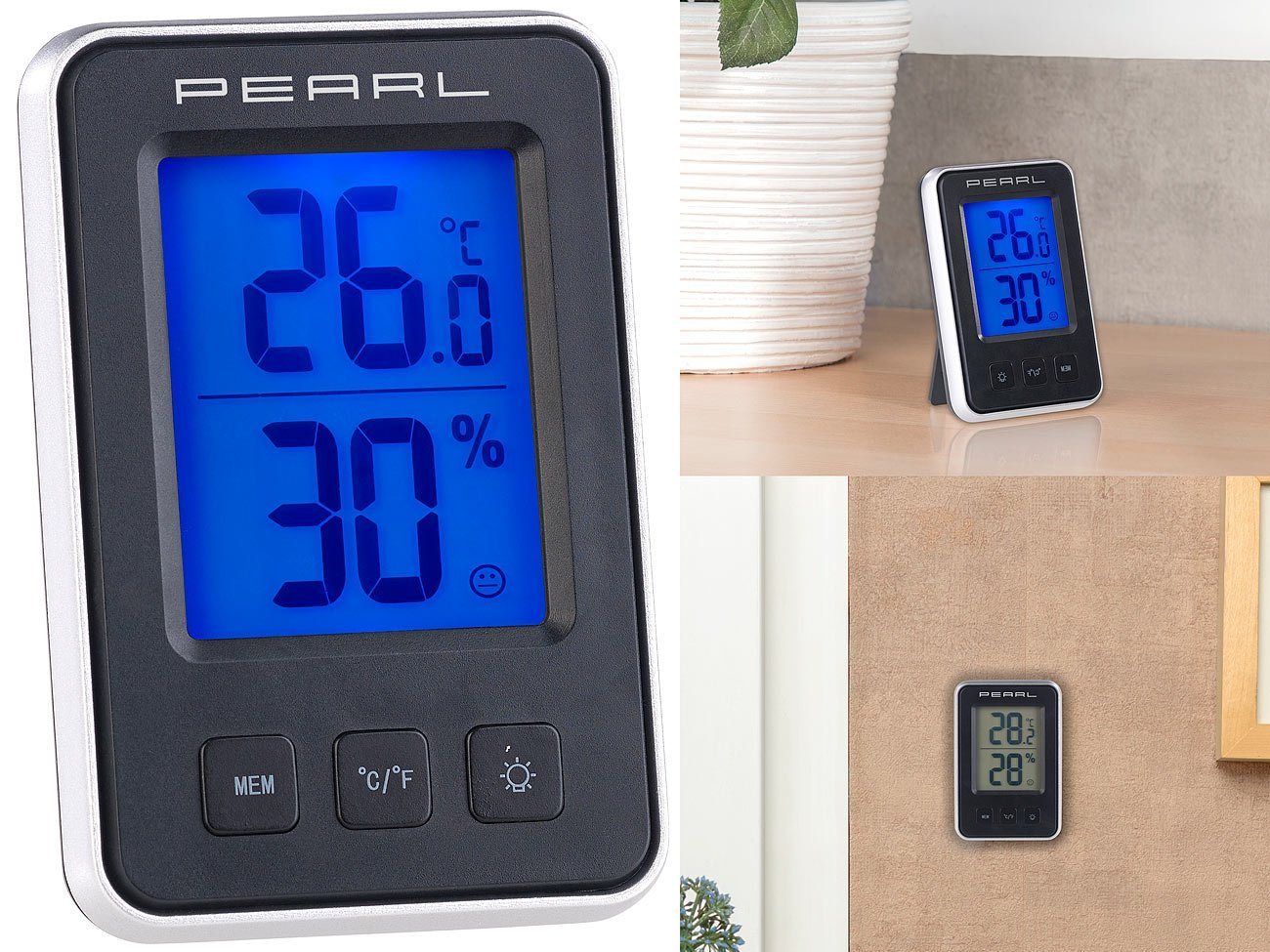 PEARL Raumthermometer Digitales MIN MAX Thermometer Hygrometer Luftfeuchte Messgerät blau Bild 3