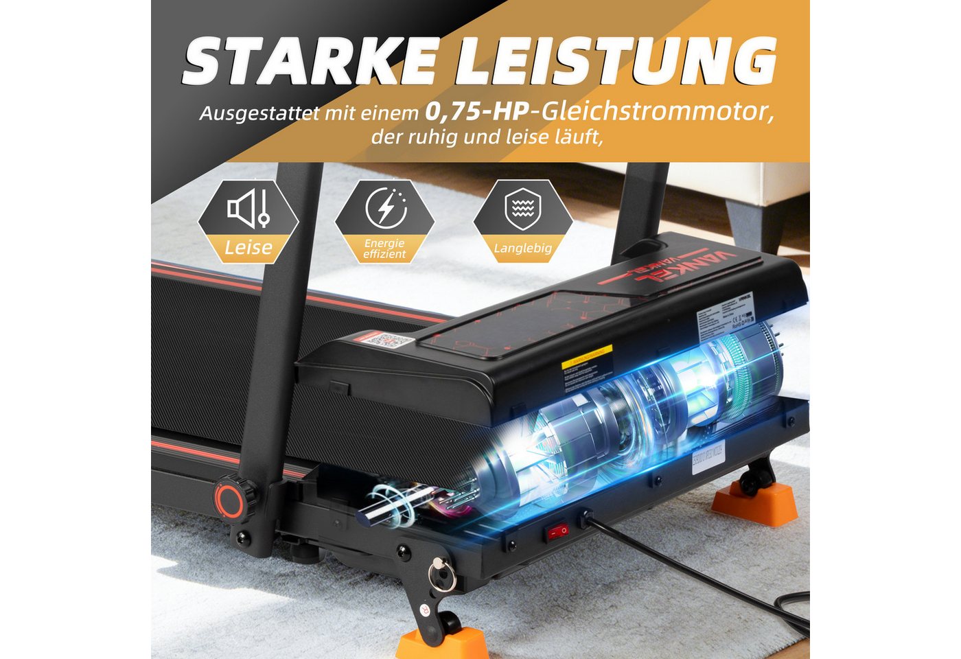 Vankel Laufband Klappbares Laufband, 1-12 km/h, mit App-Steuerung (Fernbedienung), Kompaktes Gehband fürs Homeoffice mit 8% Steigung Bild 4