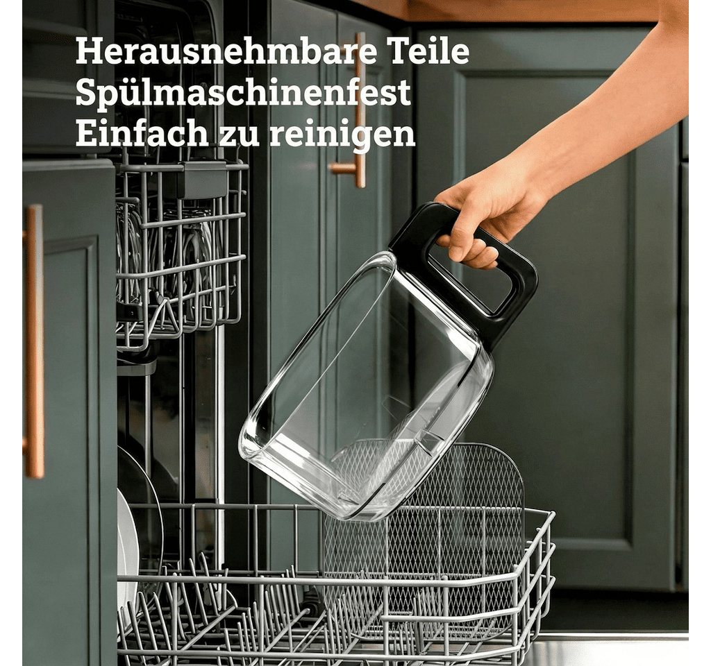 Kismile Heißluftfritteuse Glas 4,7 Liter, 1500W Air Fryer mit digitalem Touchscreen, 1500 W, spülmaschinenfest, Frittieren mit 95% weniger Öl, bis 200°C, Schwarz Bild 2