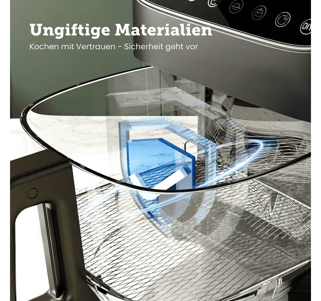 Kismile Heißluftfritteuse Glas 4,7 Liter, 1500W Air Fryer mit digitalem Touchscreen, 1500 W, spülmaschinenfest, Frittieren mit 95% weniger Öl, bis 200°C, Schwarz Bild 3