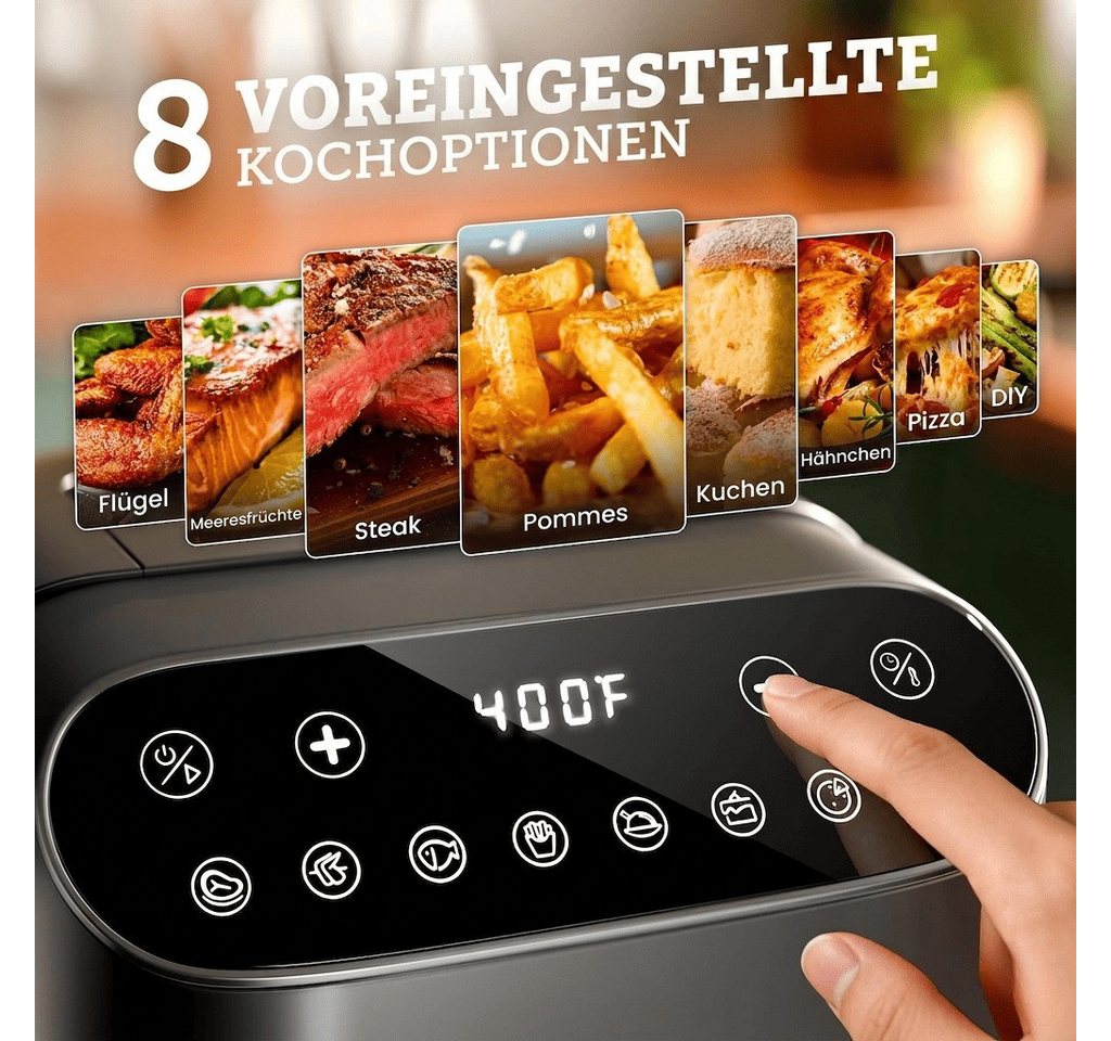 Kismile Heißluftfritteuse Glas 4,7 Liter, 1500W Air Fryer mit digitalem Touchscreen, 1500 W, spülmaschinenfest, Frittieren mit 95% weniger Öl, bis 200°C, Schwarz Bild 4