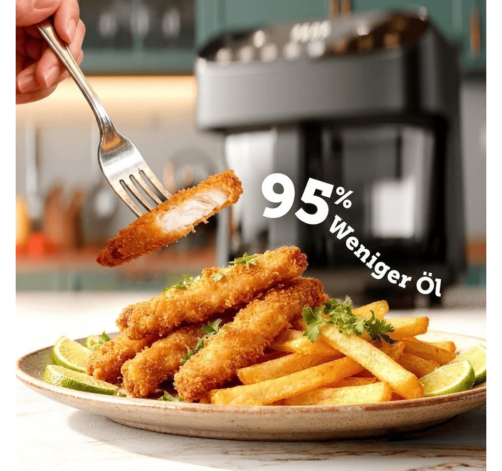 Kismile Heißluftfritteuse Glas 4,7 Liter, 1500W Air Fryer mit digitalem Touchscreen, 1500 W, spülmaschinenfest, Frittieren mit 95% weniger Öl, bis 200°C, Schwarz Bild 5