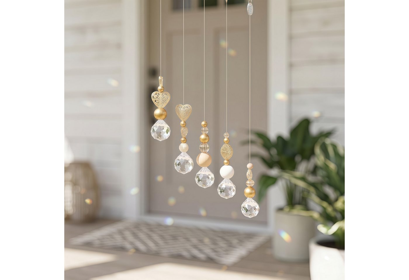 FOUORTUNATE-BEE Windspiel 5er Set Kristall-Sonnenfänger für Fenster, Garten & Balkon (5 St), Kristall-Suncatcher zum Aufhängen für schöne Lichtreflexe