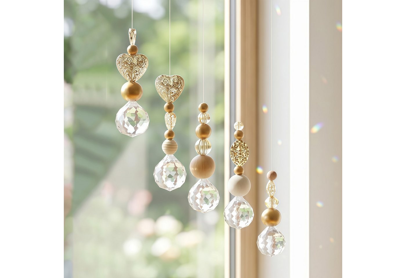 FOUORTUNATE-BEE Windspiel 5er Set Kristall-Sonnenfänger für Fenster, Garten & Balkon (5 St), Kristall-Suncatcher zum Aufhängen für schöne Lichtreflexe Bild 2