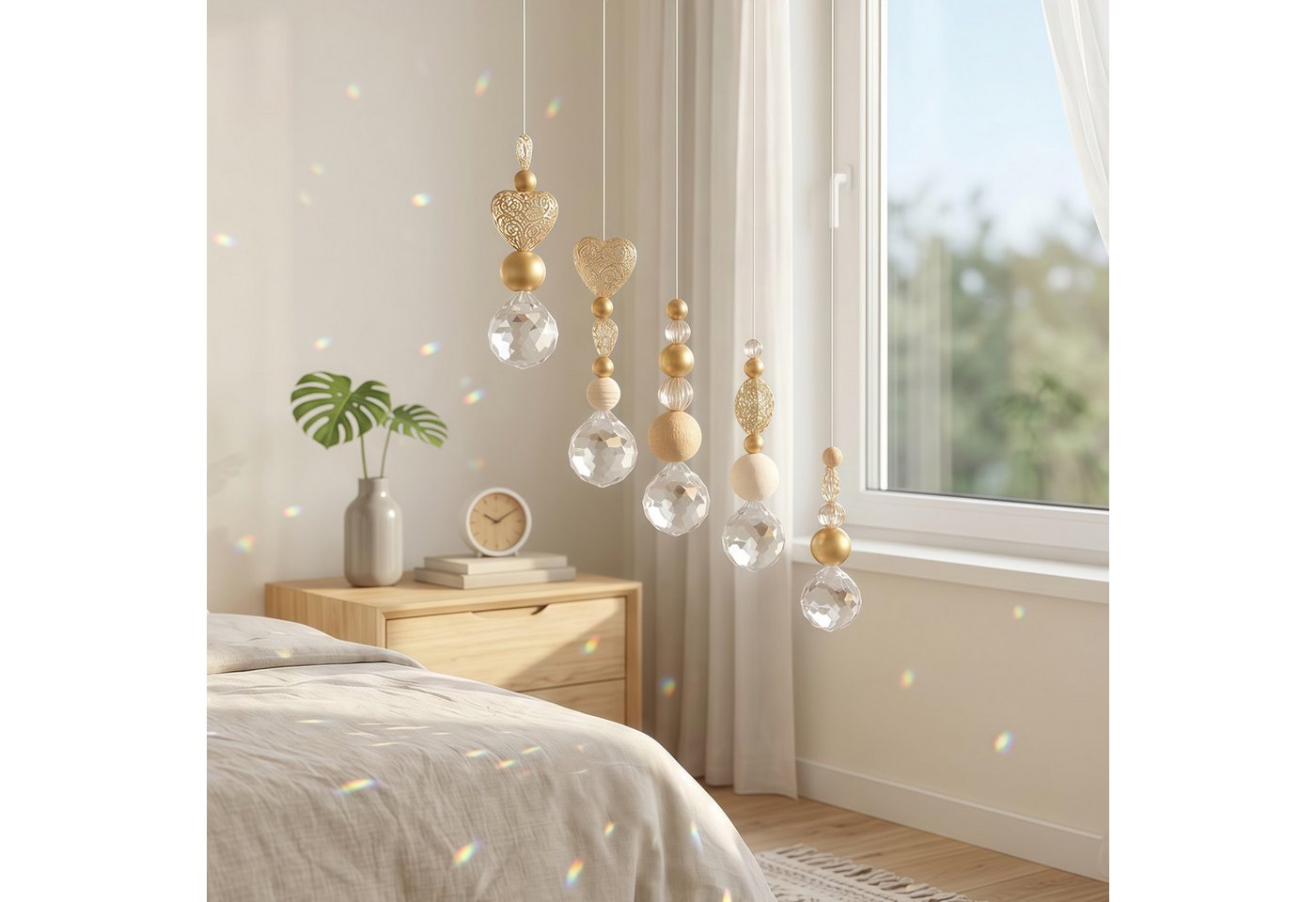FOUORTUNATE-BEE Windspiel 5er Set Kristall-Sonnenfänger für Fenster, Garten & Balkon (5 St), Kristall-Suncatcher zum Aufhängen für schöne Lichtreflexe Bild 5