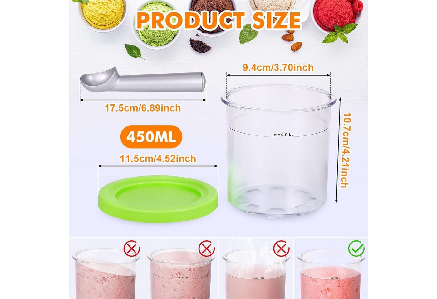 FELIXLEO Eisbereiteraufsatz 4 Eisbehälter 450ml für Ninja Creami mit Deckel & Alulöffel Bild 5