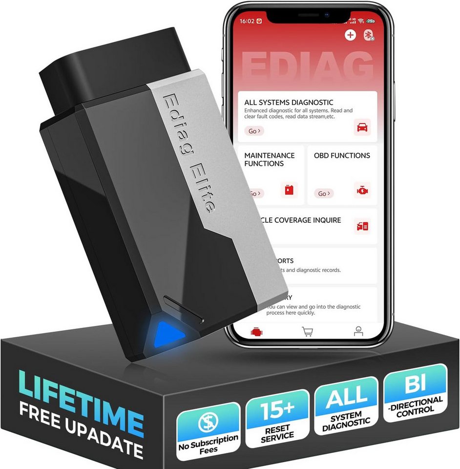 Kingbolen OBD2-Diagnosegerät EDIAG ELITE OBD2 Fahrzeugdiagnosegerät Bluetooth App, Aktive Tests von Bauteilen, 15 Service-Funktionen