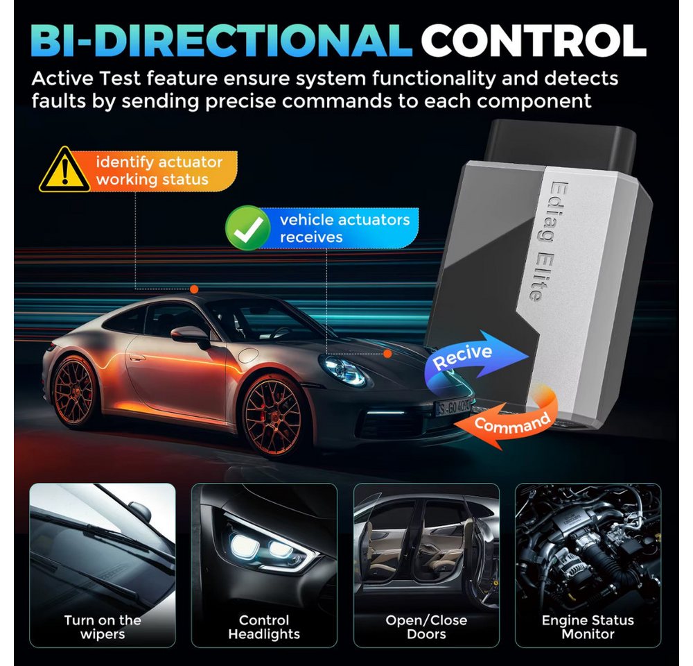 Kingbolen OBD2-Diagnoseger ät EDIAG ELITE OBD2 Fahrzeugdiagnosegerät Bluetooth App, Aktive Tests von Bauteilen, 15 Service-Funktionen Bild 3