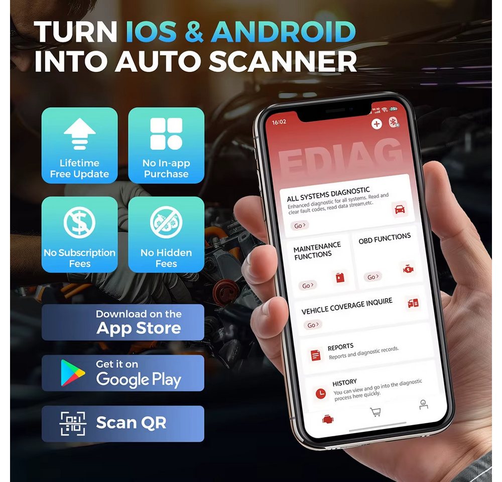 Kingbolen OBD2-Diagnosegerät EDIAG ELITE OBD2 Fahrzeugdiagnosegerät Bluetooth App, Aktive Tests von Bauteilen, 15 Service-Funktionen Bild 4