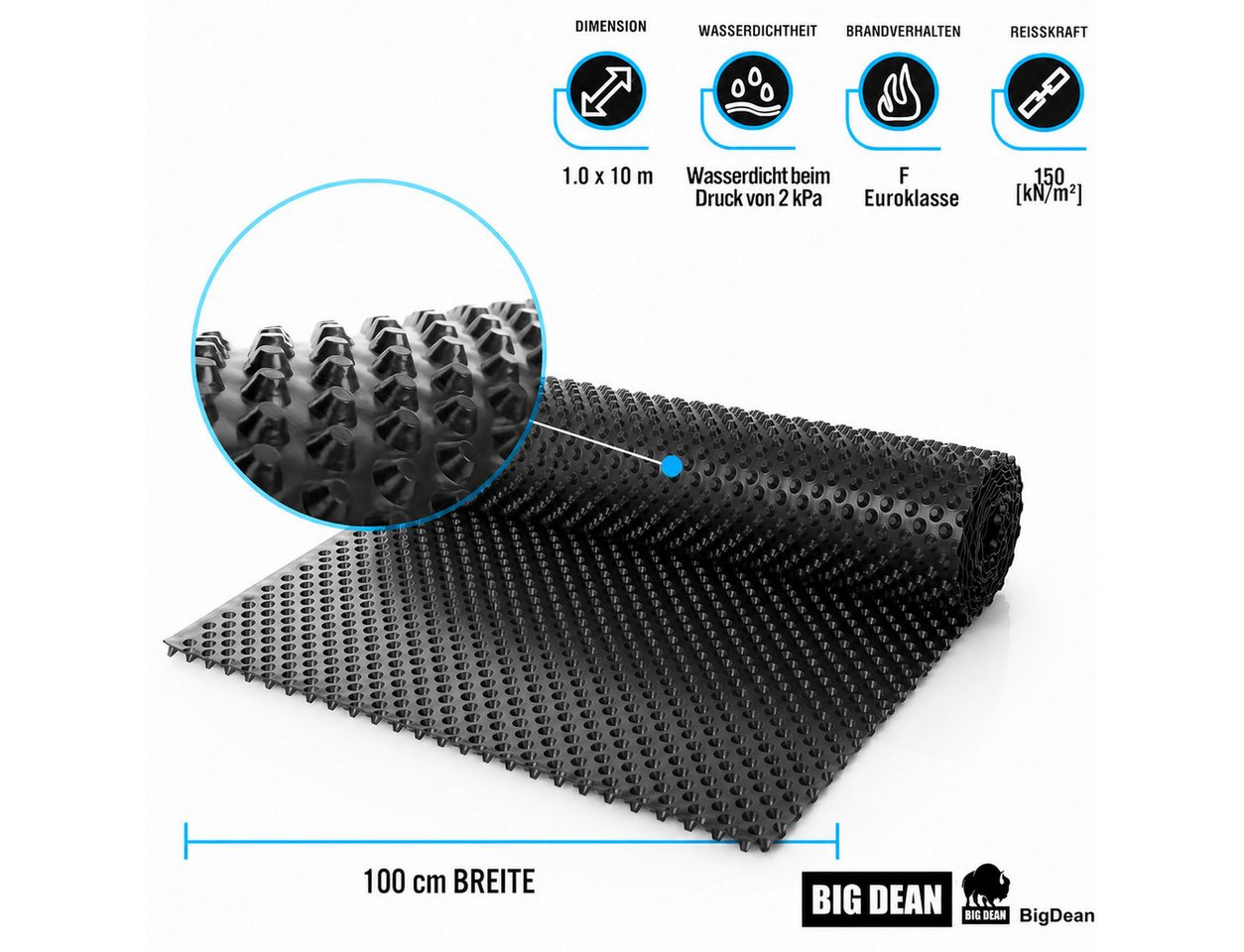 BigDean Schutzfolie Premium Noppenfolie Nässeschutz Hochbeet, (Set, 1-St., x 10m Noppenfolie), Druckstabil, flexibel zuschneidbar, effiziente Drainage Bild 5