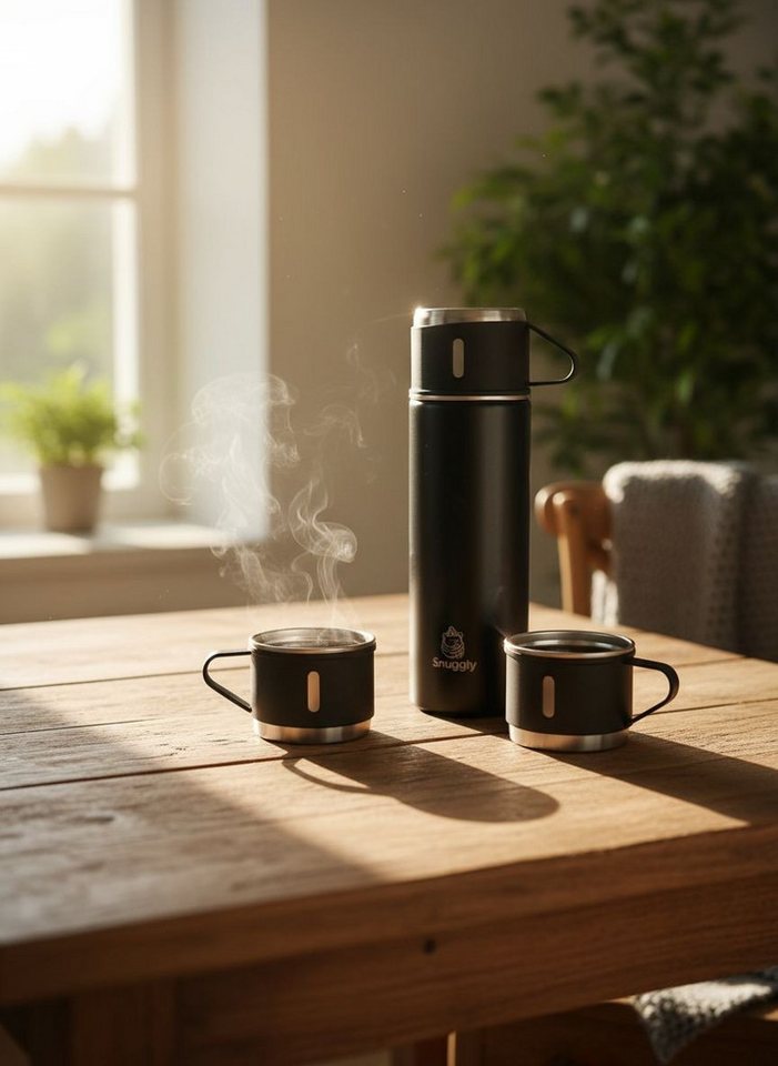 Snuggly Thermoflasche 500 ml Edelstahl doppelwandig mit 3 Bechern, 12h warm & kalt, Doppelwandiger Edelstahl, 12 h warm/kalt, auslaufsicher, Soft-Touch Bild 3