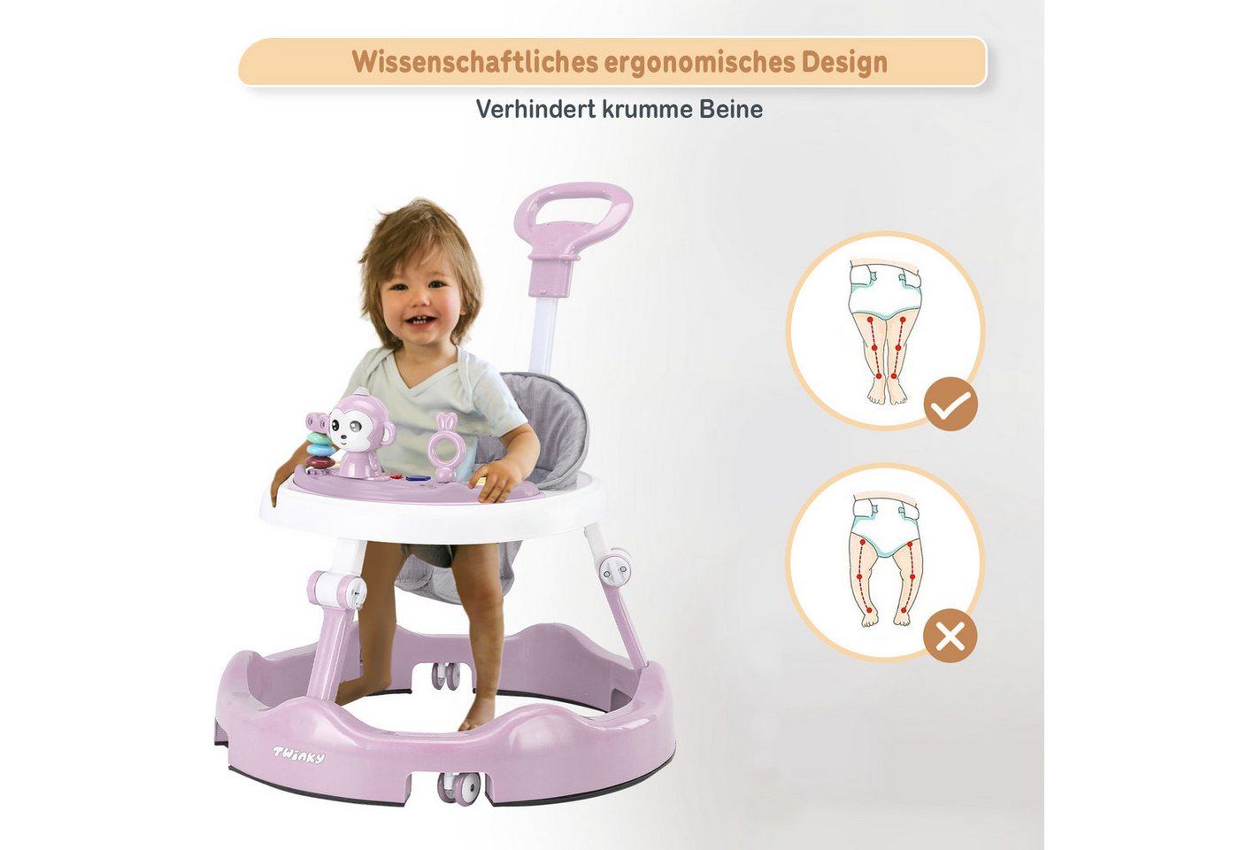 TWINKY Babywalker Höhenverstellbarer 4 in 1 Lauflernhilfe Lauflernwagen, (Bedienungsanleitung für Babywalker)