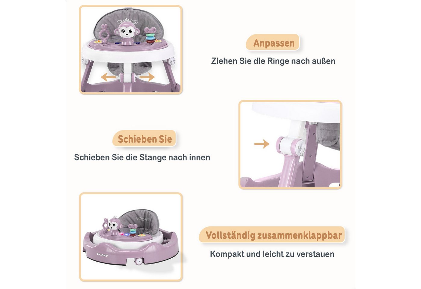 TWINKY Babywalker Höhenverstellbarer 4 in 1 Lauflernhilfe Lauflernwagen, (Bedienungsanleitung für Babywalker) Bild 5