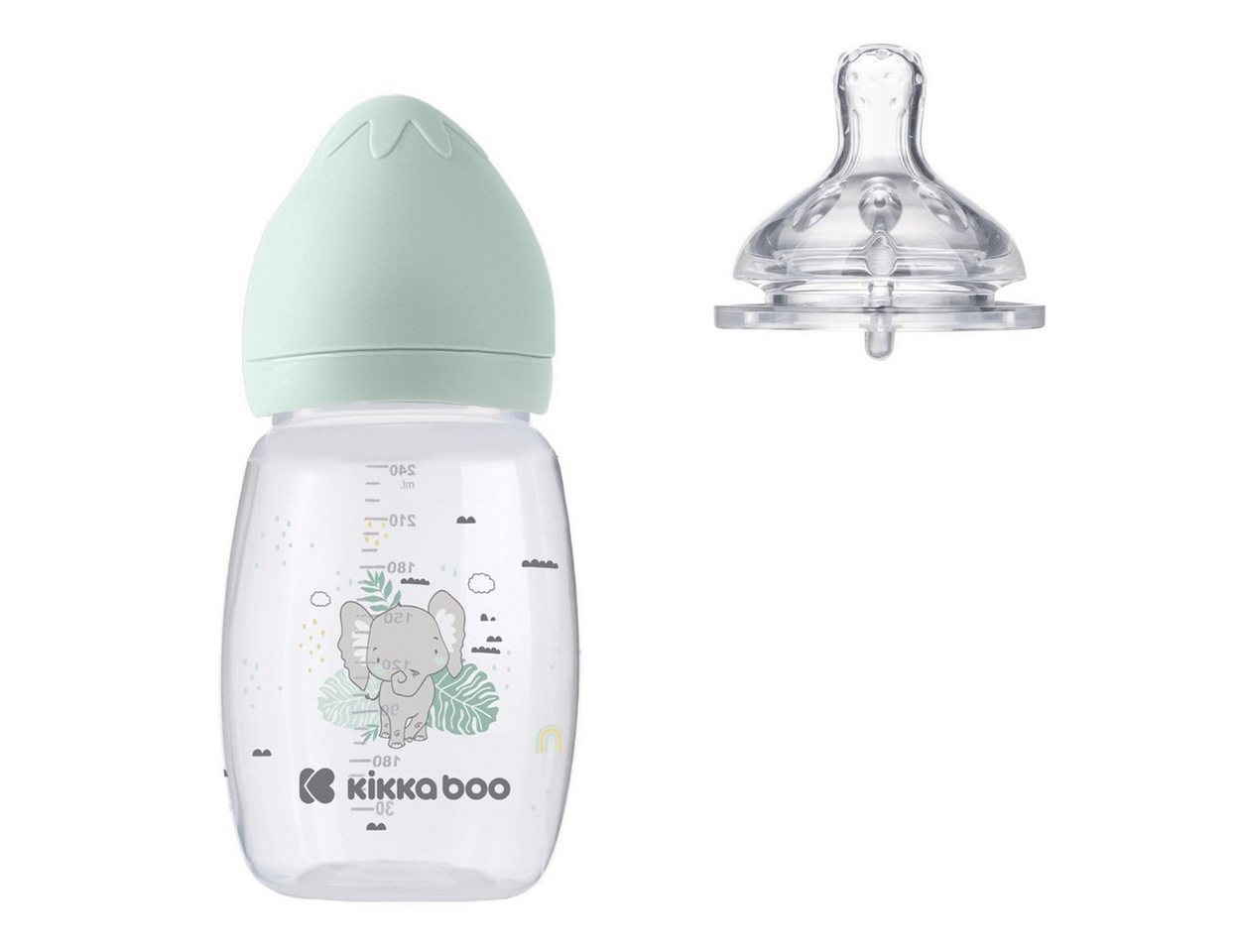Kikkaboo Babyflasche Savanna 260 ml, Silikon, Anti-Kolik, Schutzdeckel, Silikonsauger M, Silikonsauger