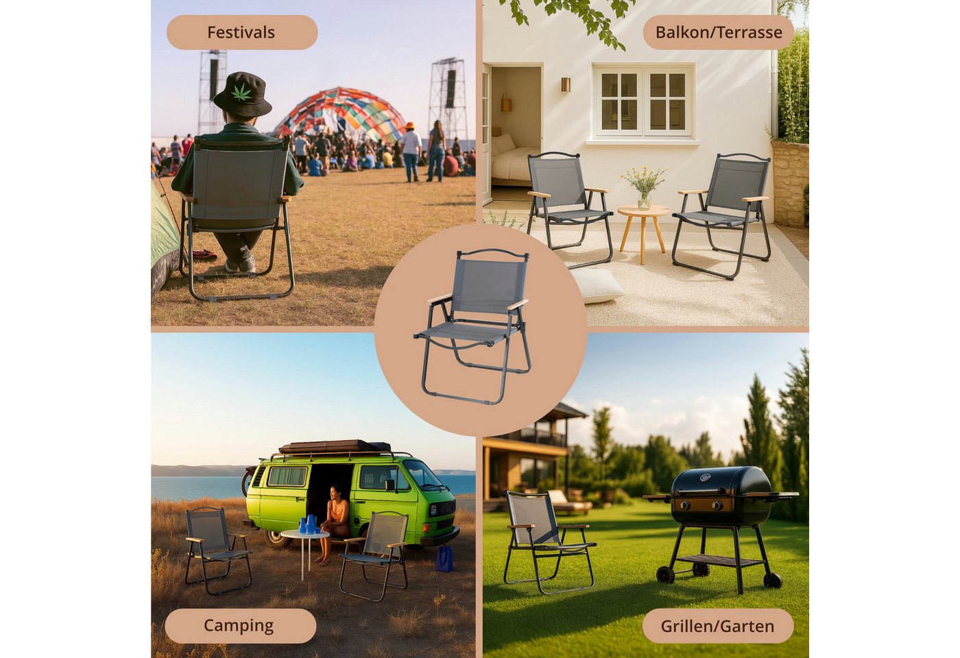 Stagecaptain Campingstuhl CSH-67 Camping Klappstuhl faltbar leicht - mit Holzarmlehnen (1 St), Faltstuhl bis 120 kg
