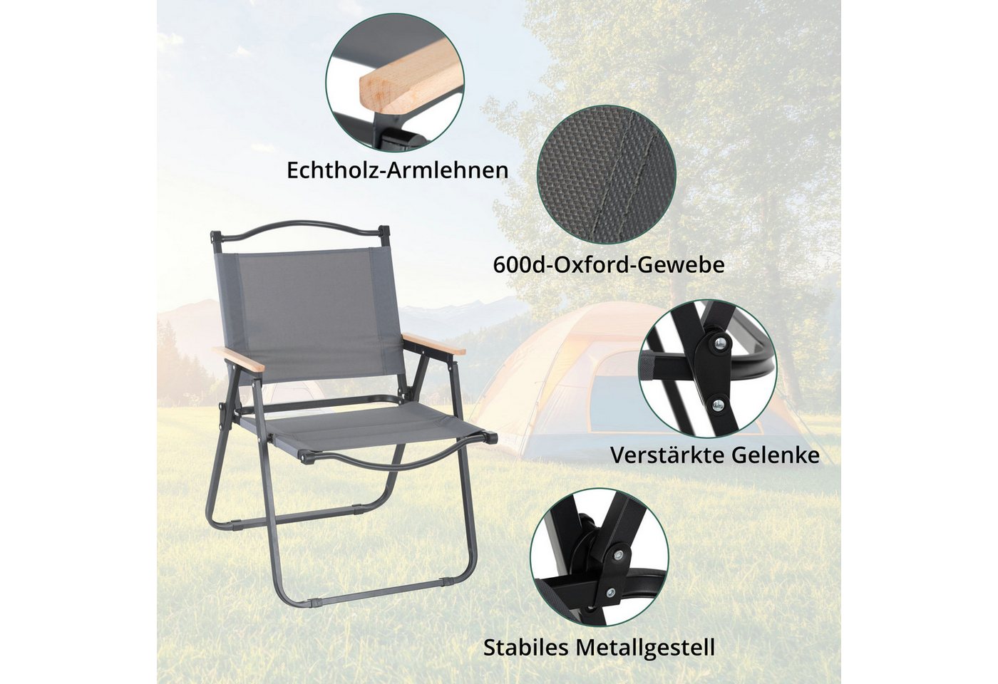 Stagecaptain Campingstuhl CSH-67 Camping Klappstuhl faltbar leicht - mit Holzarmlehnen (1 St), Faltstuhl bis 120 kg Bild 5