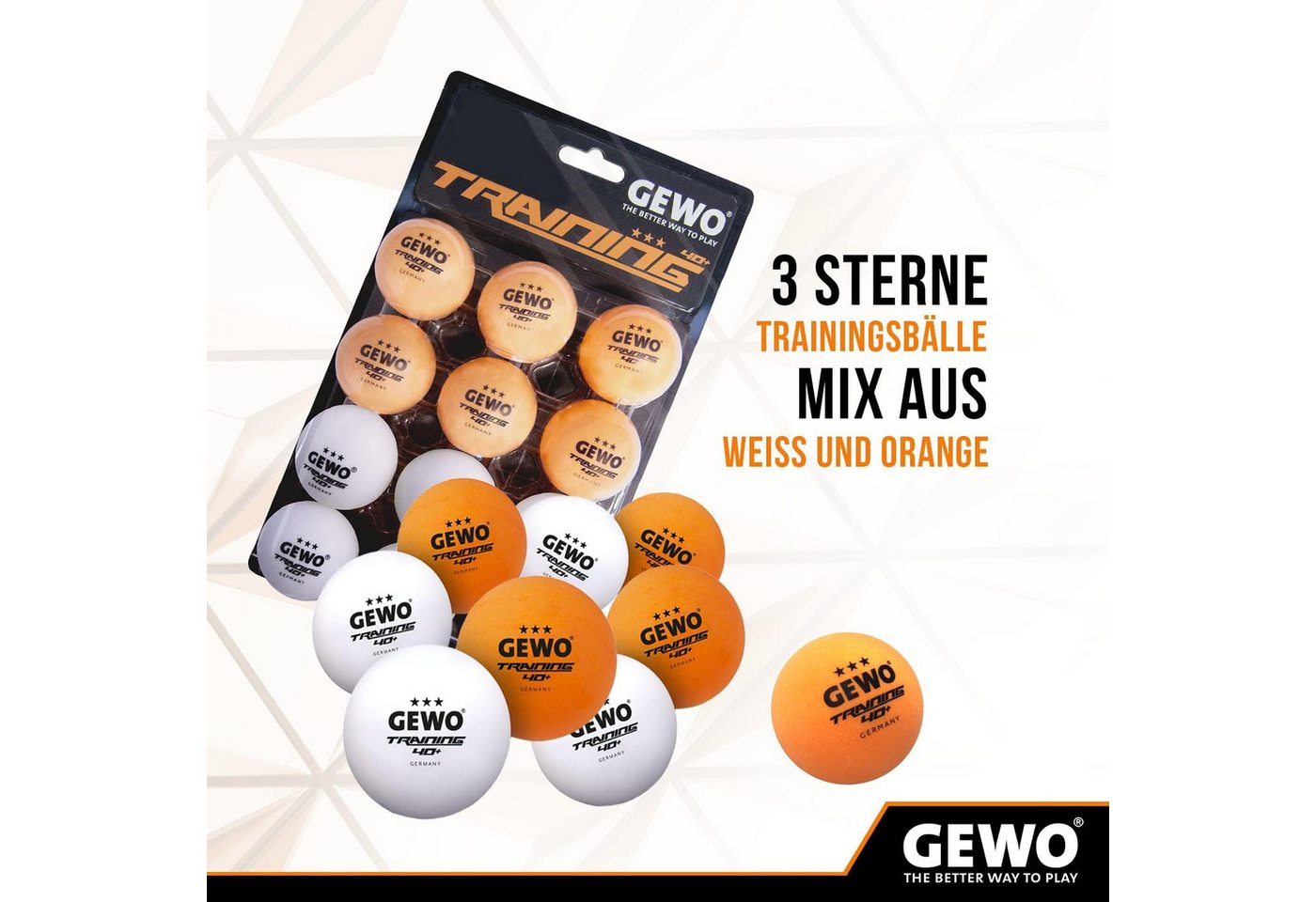 Gewo Tischtennisball 12 Stück, 3 Sterne 40+, Training ABS Tischtennisbälle, weiß-orange (12-St) Bild 5