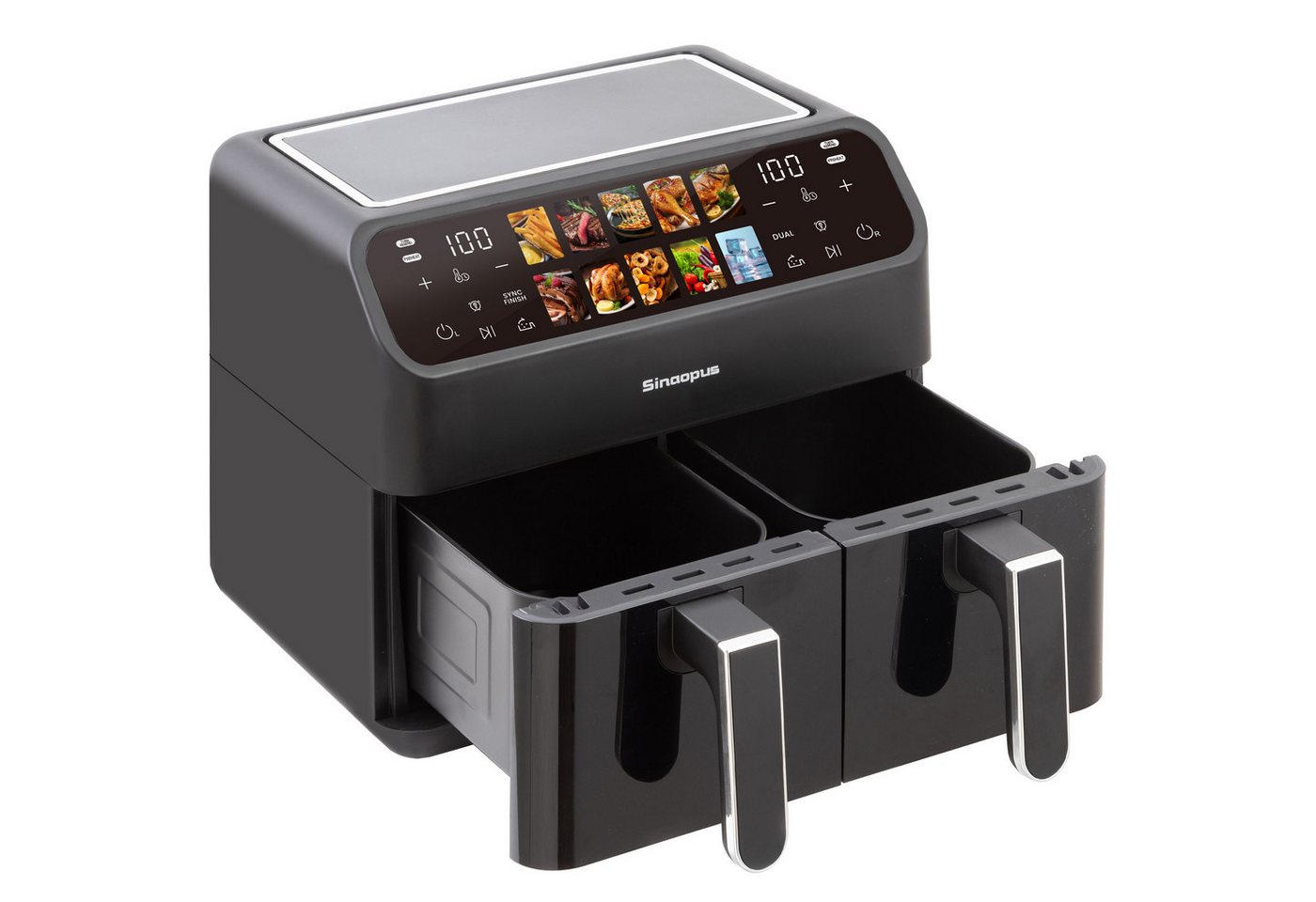 Sinaopus Heißluftfritteuse 9L XXL, Dual Airfryer 2000W mit LED-Display, Sichtfenster & 10 Programmen, 2000 W, Doppelkammer-Airfryer mit LED-Display, Sichtfenster, Timer Bild 5
