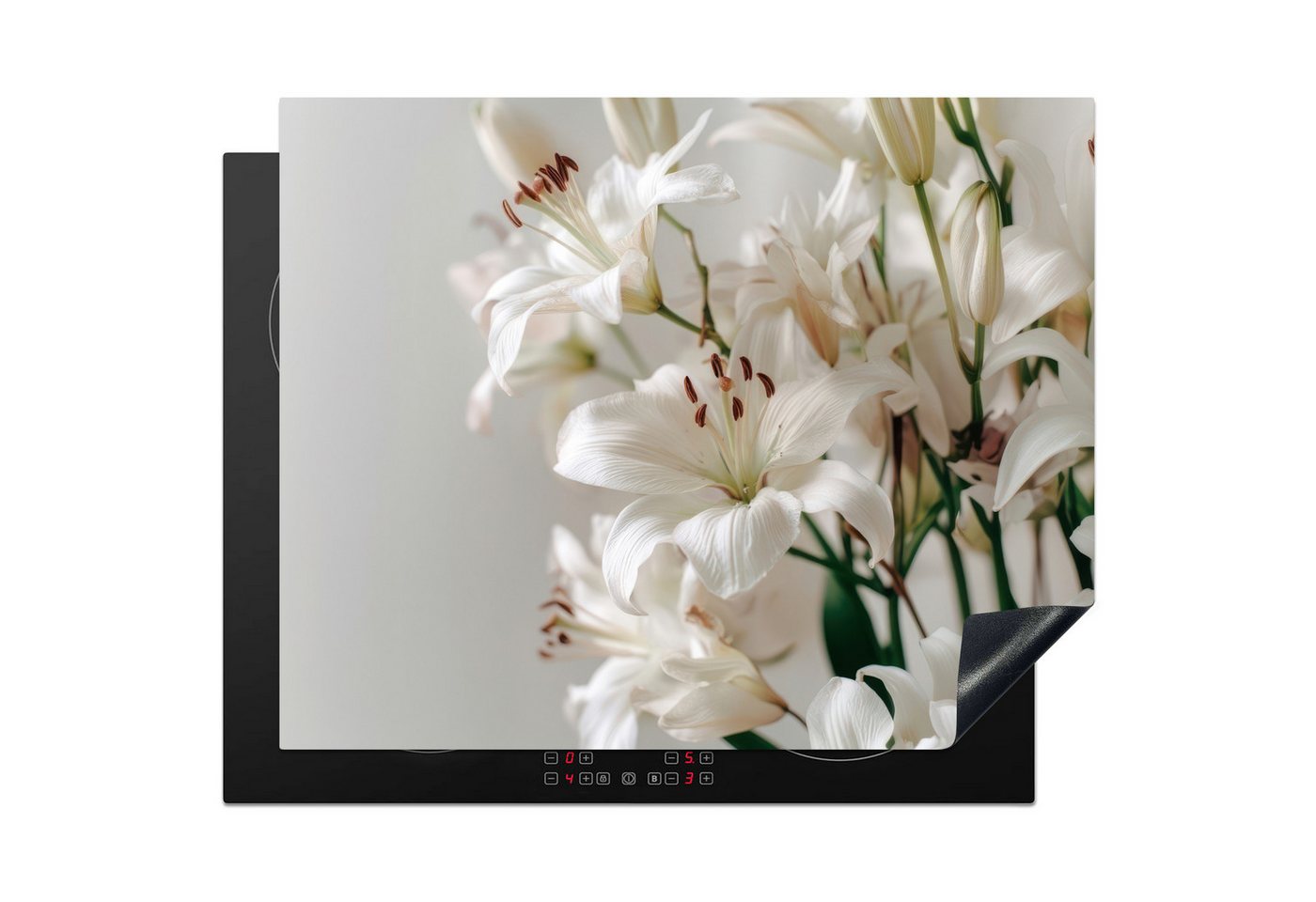 MuchoWow Herd-Abdeckplatte Lilien - Boekte - Weiß - Staubgefäße, Vinyl, (1 tlg), Herdabdeckplatten für Ceranfeld, Induktionsschutz, 65x55 cm Bild 2