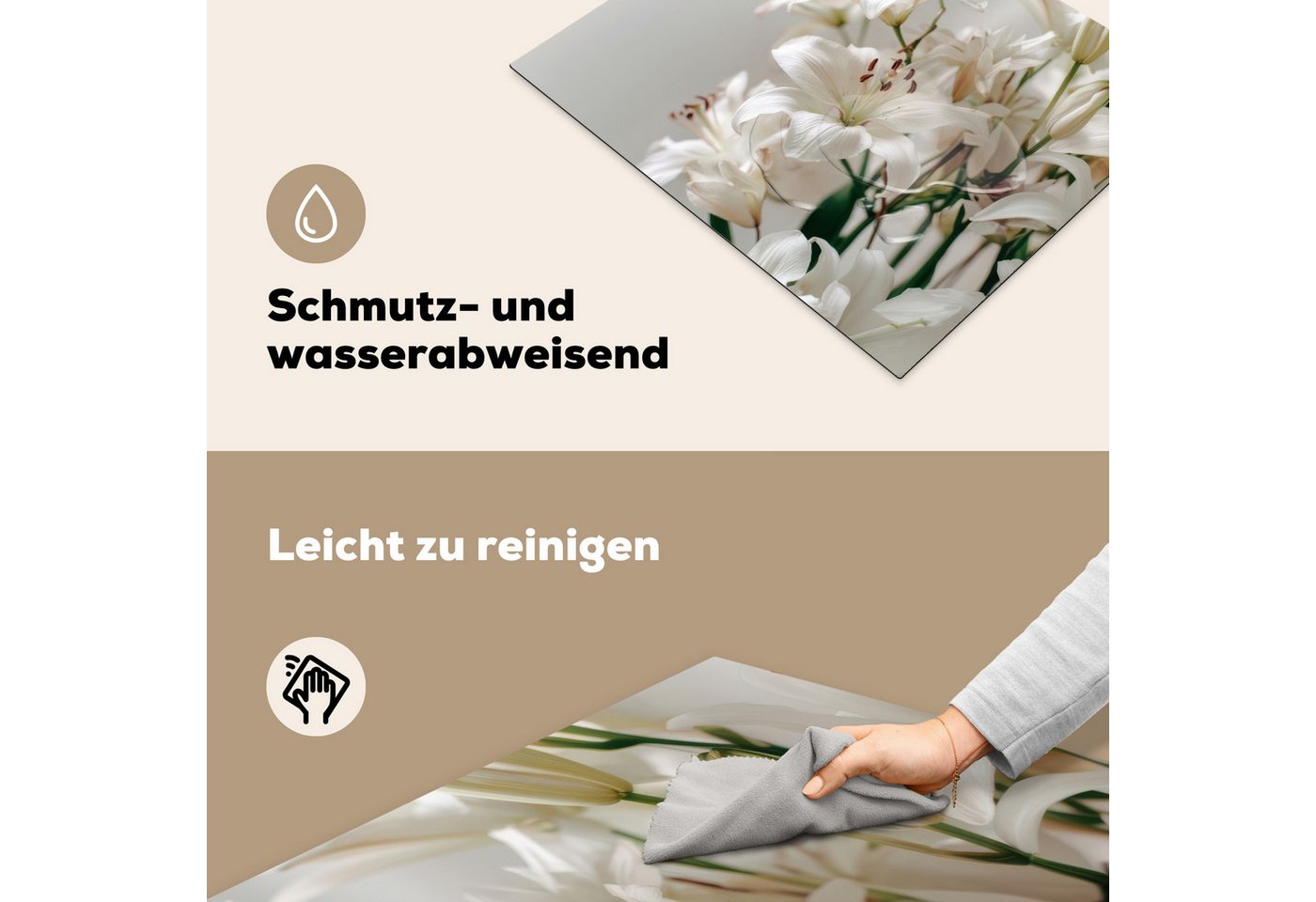 MuchoWow Herd-Abdeckplatte Lilien - Boekte - Weiß - Staubgefäße, Vinyl, (1 tlg), Herdabdeckplatten für Ceranfeld, Induktionsschutz, 65x55 cm Bild 4