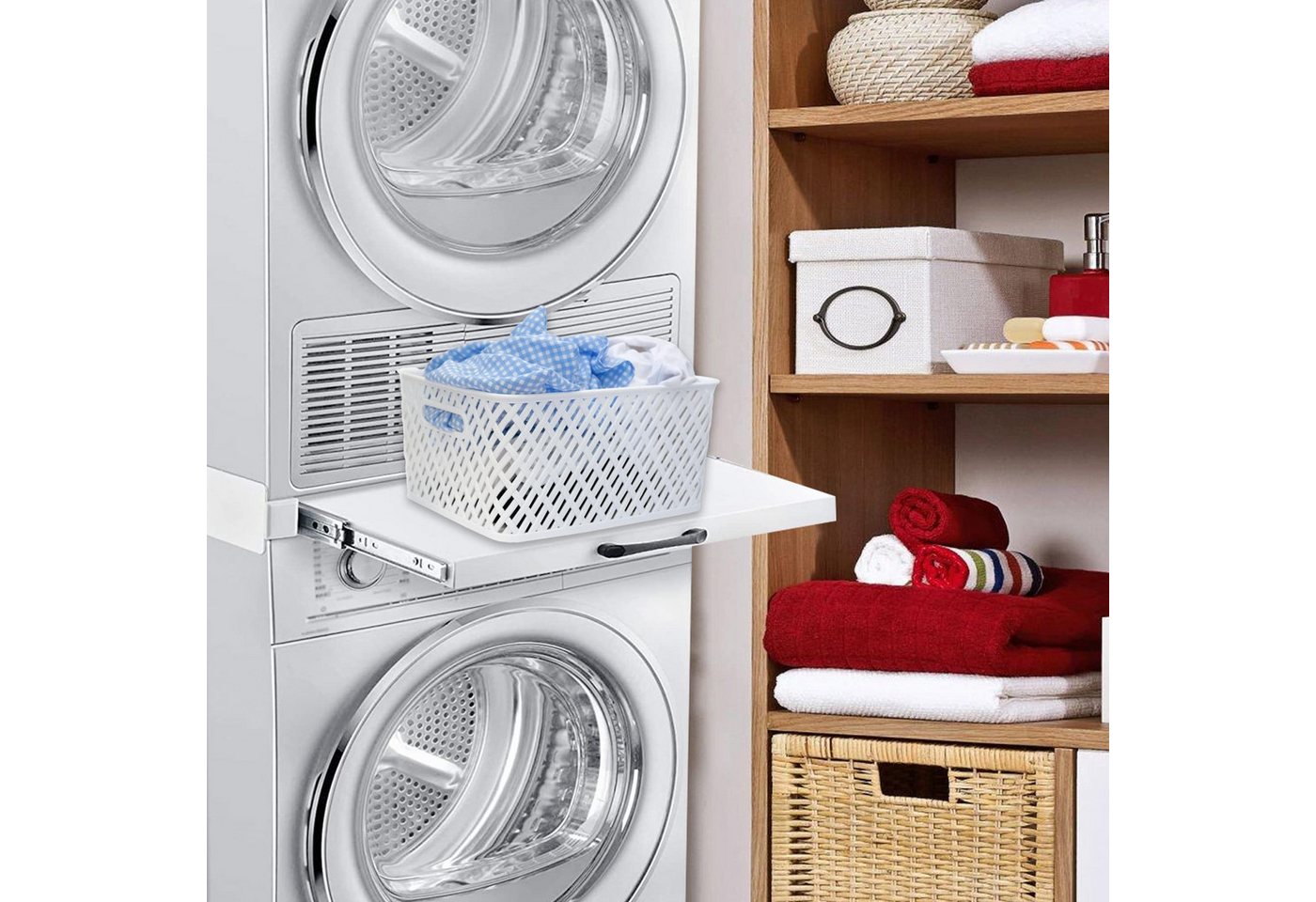 FIMEI Zwischenbaurahmen Universal Stapelbausatz für 60 cm Waschmaschine & Trockner (1-St), mit Auszugplatte, Schnellmontage, Waschmaschinenuntergestell