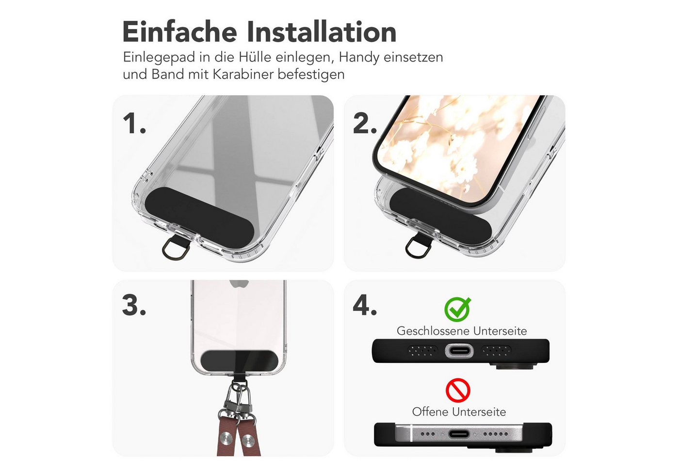 EAZY CASE Handykette Universal für alle Smartphones - modisch & funktional, Dunkelbraune Handykette mit Magnetband im minimalistischen Look Bild 2