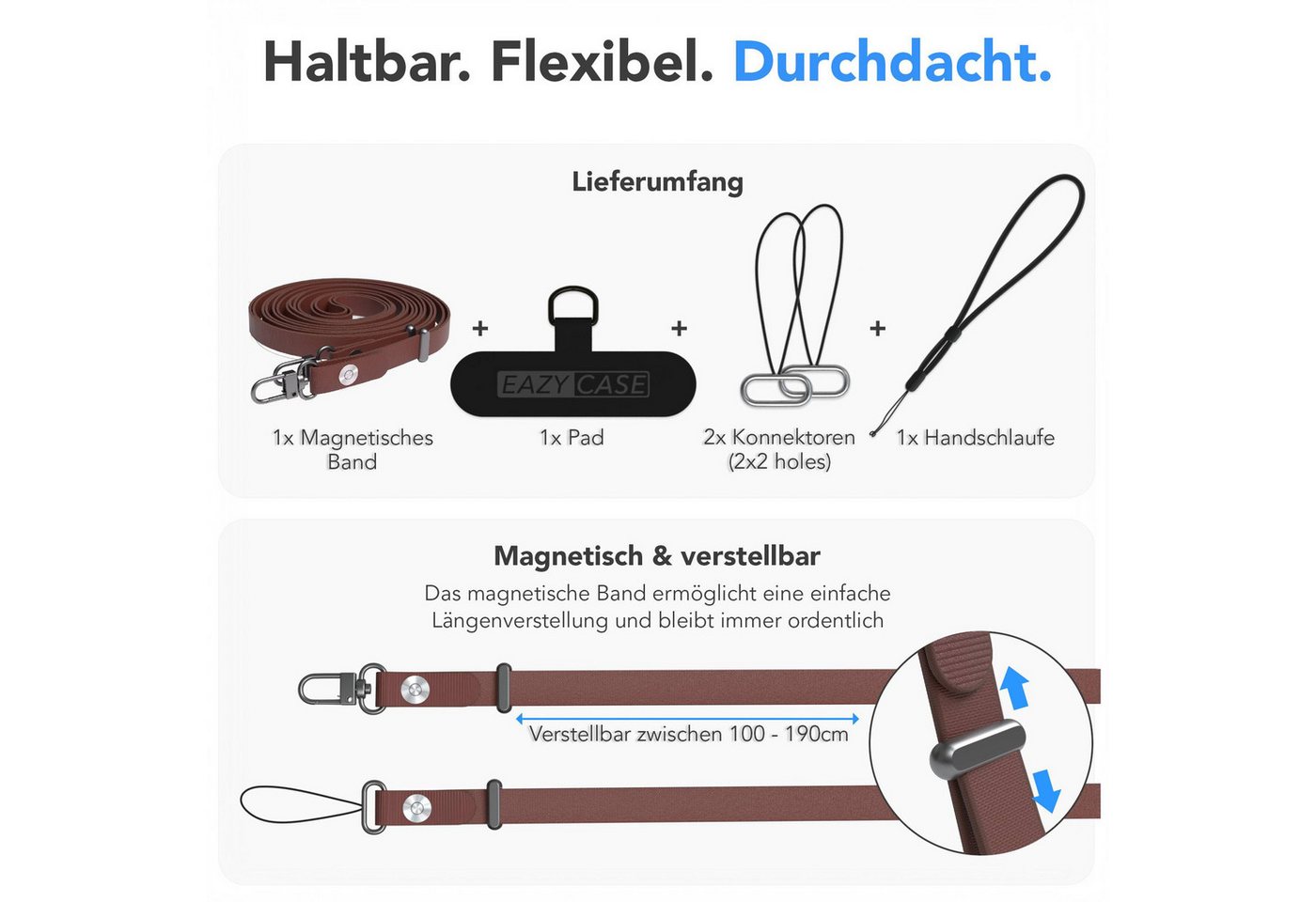 EAZY CASE Handykette Universal für alle Smartphones - modisch & funktional, Dunkelbraune Handykette mit Magnetband im minimalistischen Look Bild 5
