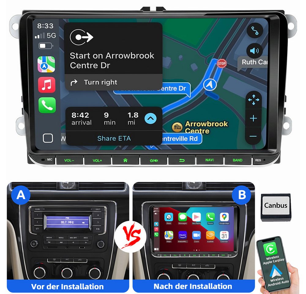 ESSGOO Für VW Golf 5 6 Plus Touran Tguan Caddy Passat Carplay Android Auto Autoradio (Carplay Android Auto Bluetooth FM AM RDS) Bild 4