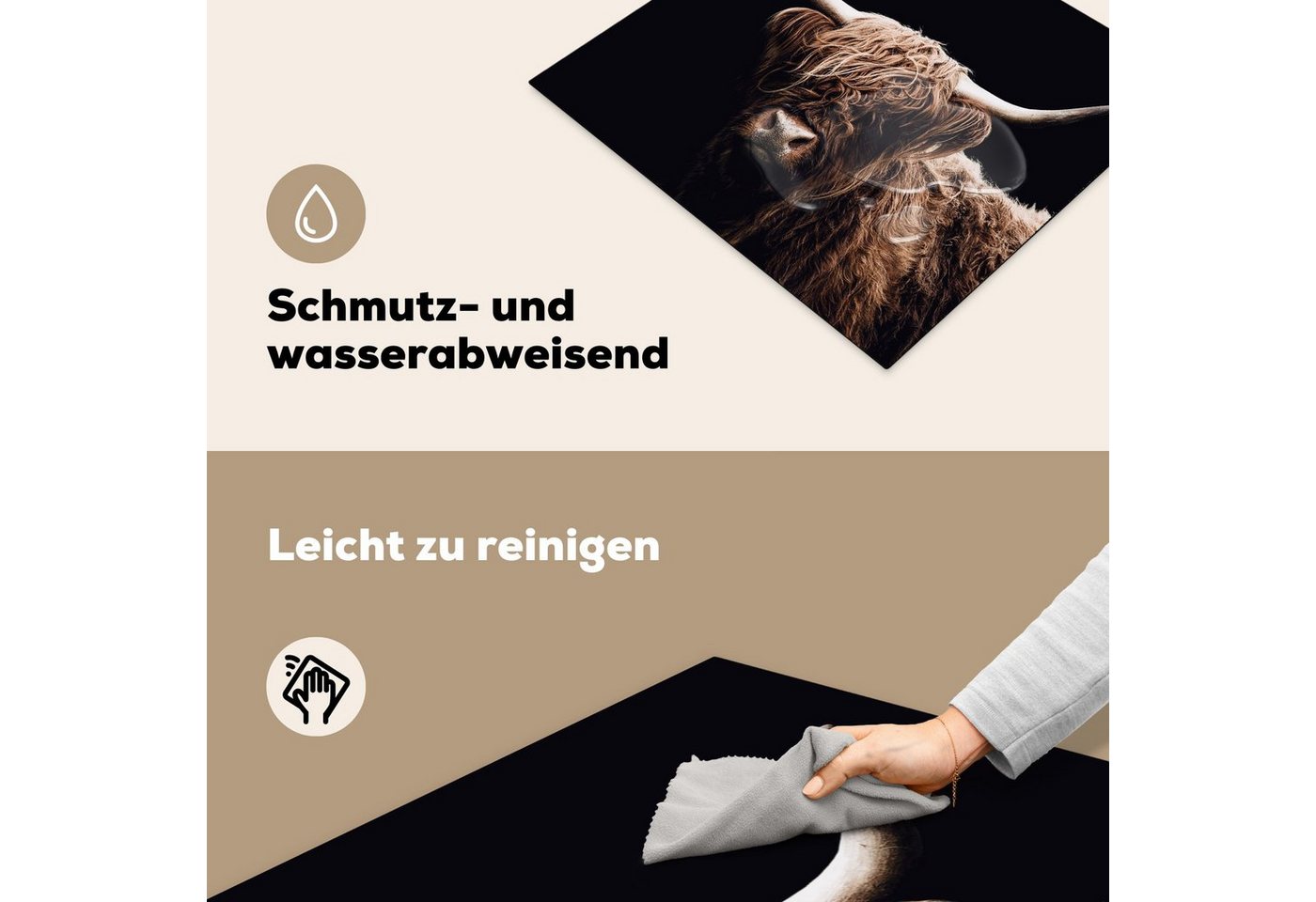 MuchoWow Herd-Abdeckplatte Schottischer Highlander - Schwarz - Horn, Vinyl, (1 tlg), Ceranfeldabdeckung Küche, Herdabdeckplatte Einteilig, 60x52 cm Bild 2
