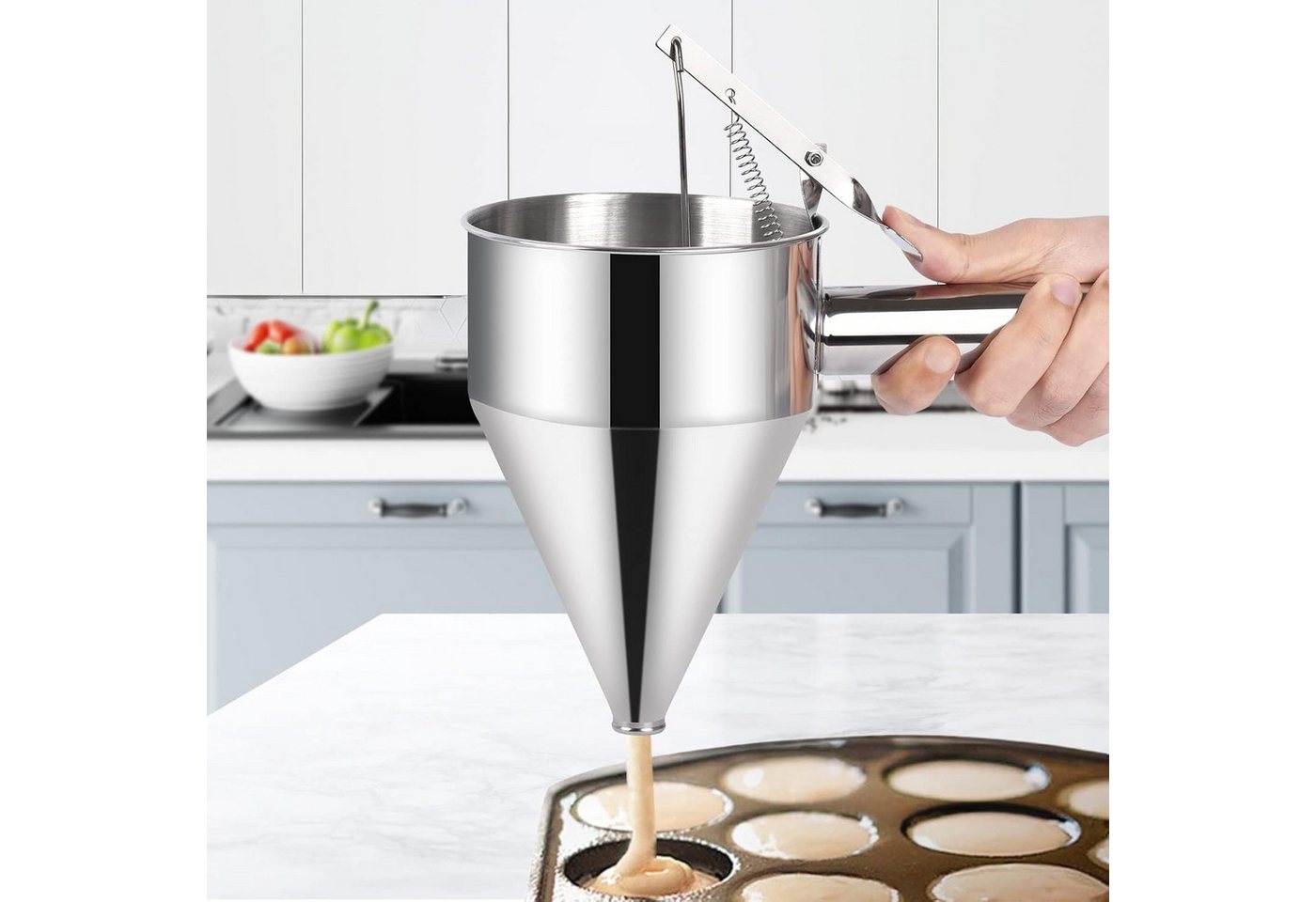 FELIXLEO Teigportionierer Teigspender Edelstahl 600ml Mit Ständer Für Pfannkuchen Dessert, (1-tlg) Bild 2